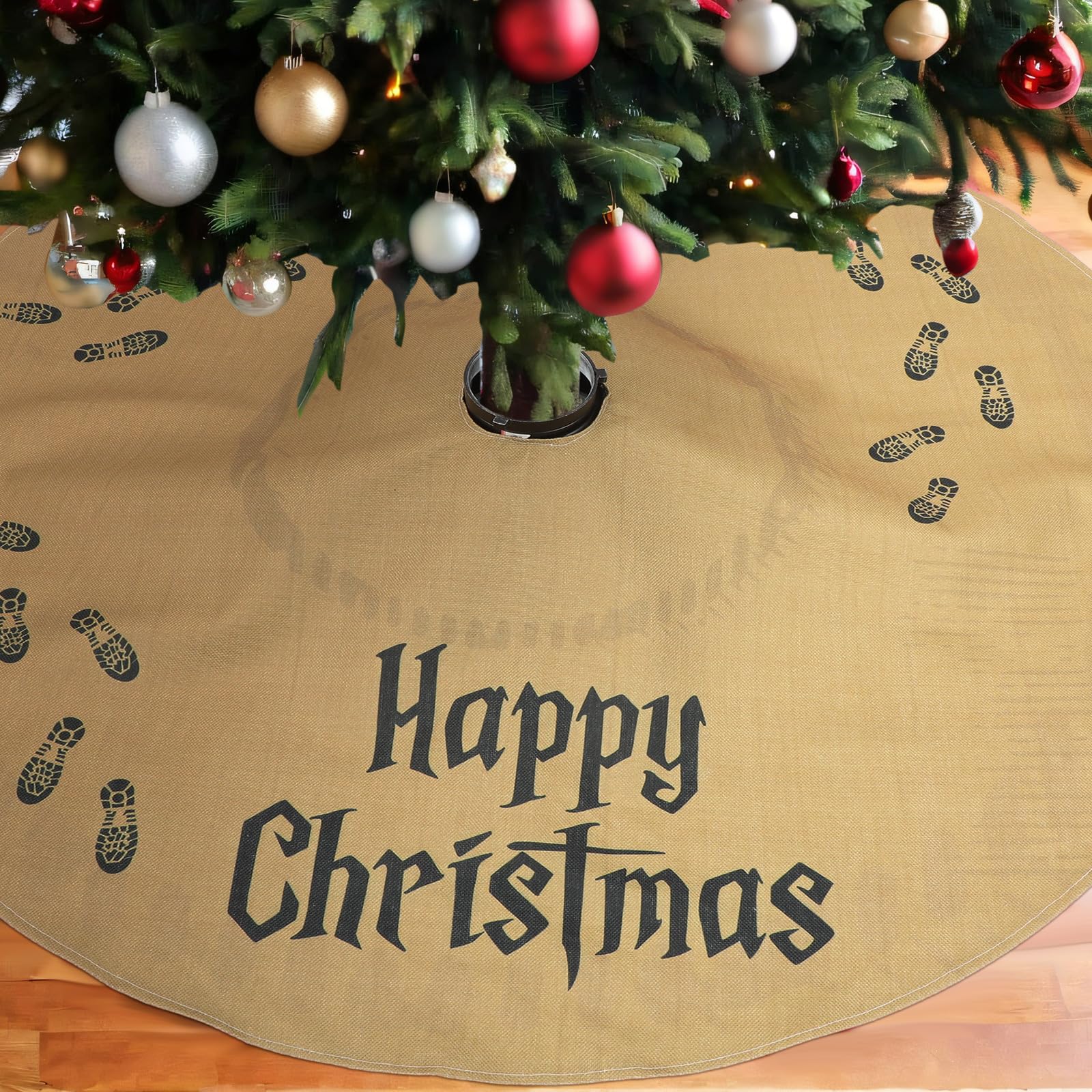 Arrowbash Wizard Christmas Tree Skirt 48 Inches Large Burlap Double Layer Plain Footprint Tree Skirts Rustic Jute Wired Christma