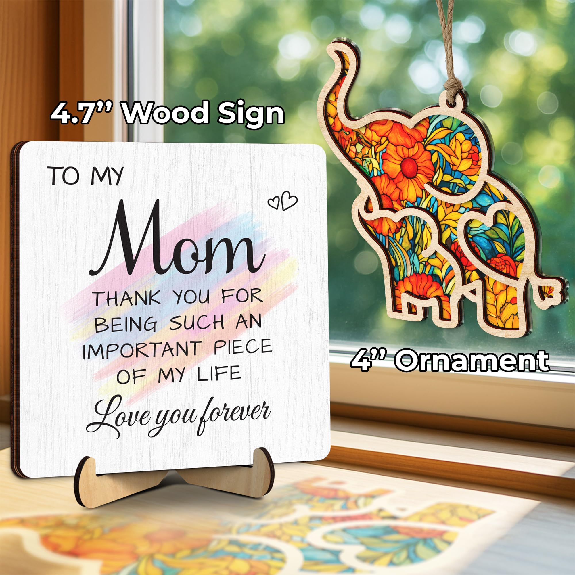 Mom Christmas Gift from Daughter Son, Mother Appreciation Plaque, Motherhood Elephant Ornament for Women, Mother Engraved Keycha