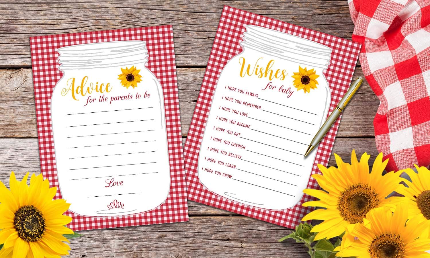 Babyq Bbq Baby Shower Advice Cards, Wishes For Baby - Fun Mason Jar Rustic Neutral Game Cards - 50 Count Printed Front And Back
