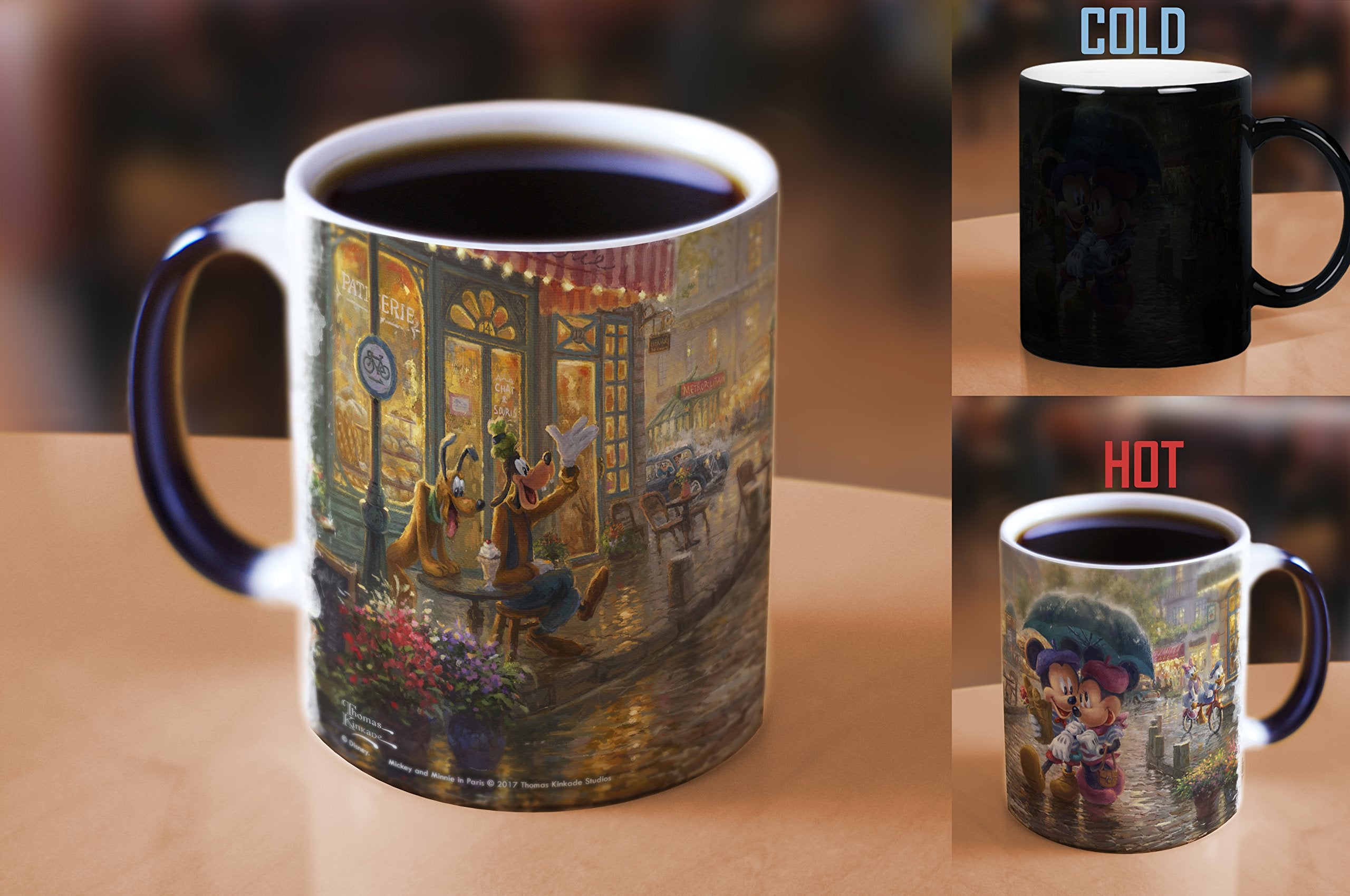 Morphing Mugs Disney - Mickey and Minnie Mouse - Paris France - Thomas Kinkade - One 11 oz Color Changing Heat Sensitive Ceramic Mug - Image Revealed When HOT Liquid Is Added!