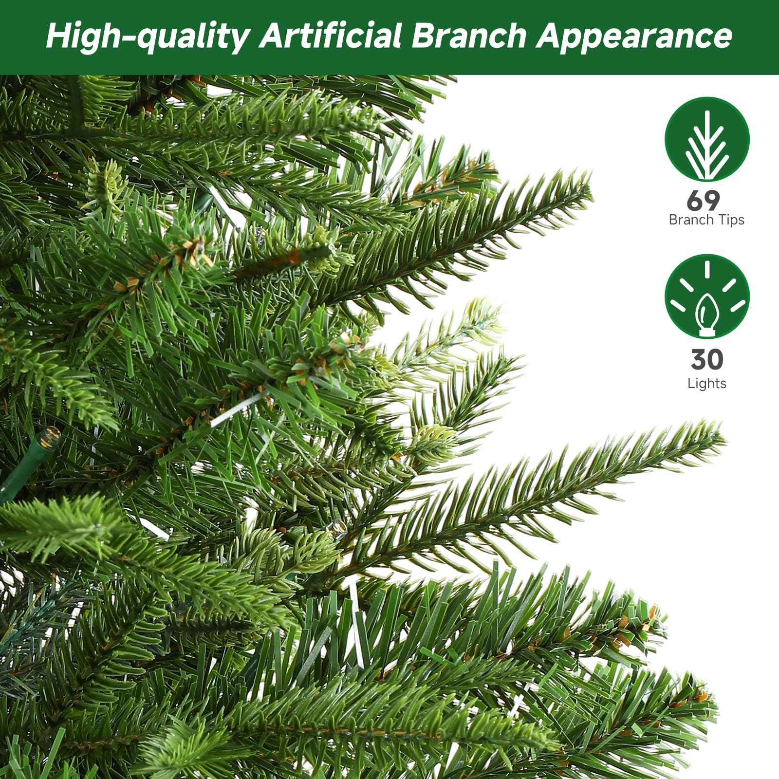 2 ft Small Mini Prelit Artificial Christmas Tree with Color LED Lights, Remote Control and Timer, Perfect PE+PVC Little Tabletop