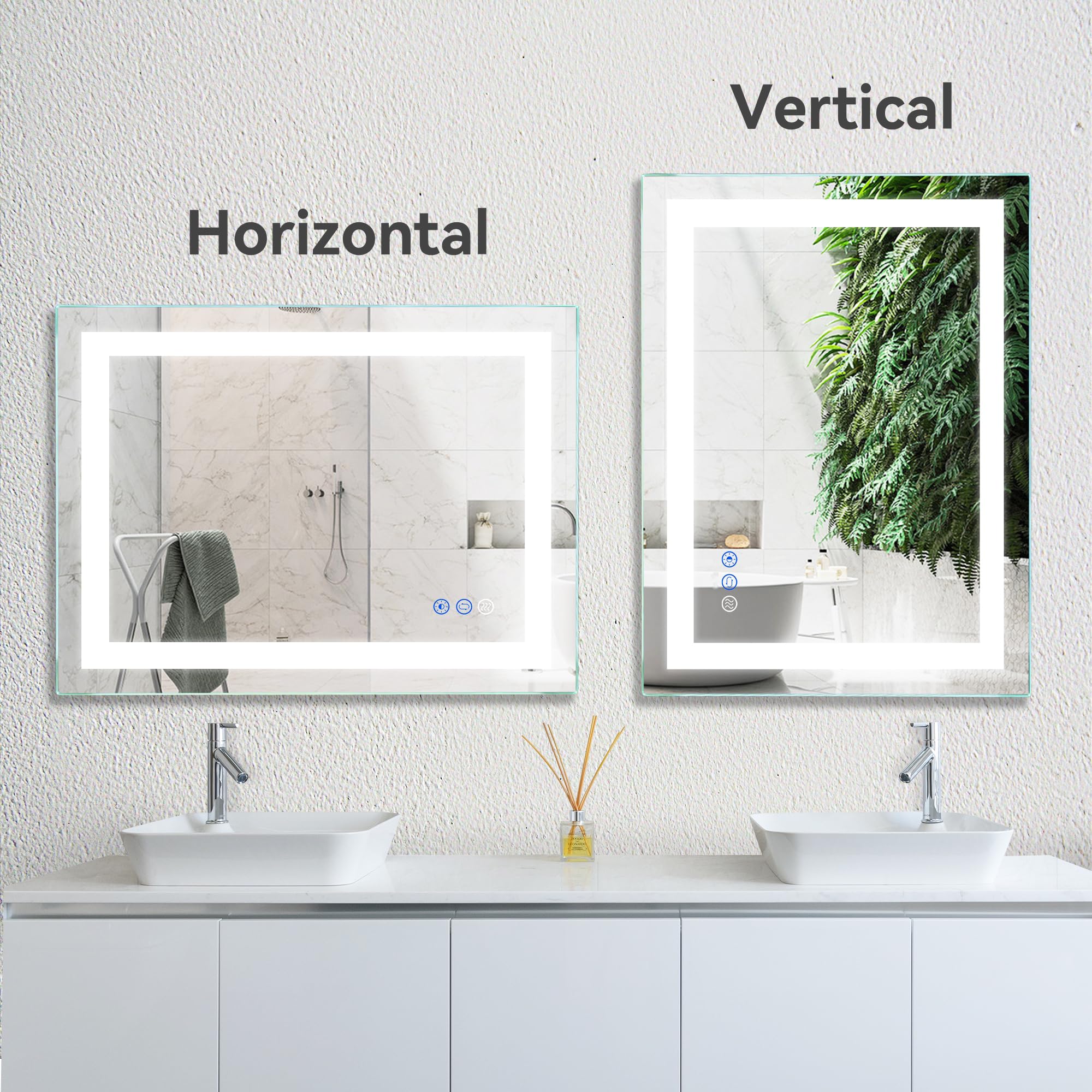 Dr.Lux Led Mirror Bathroom Vanity Mirrors 36X28 Inch, Wall Mounted Anti-Fog Led Makeup Mirror 3000-6000K Adjustable, Memory Dimm