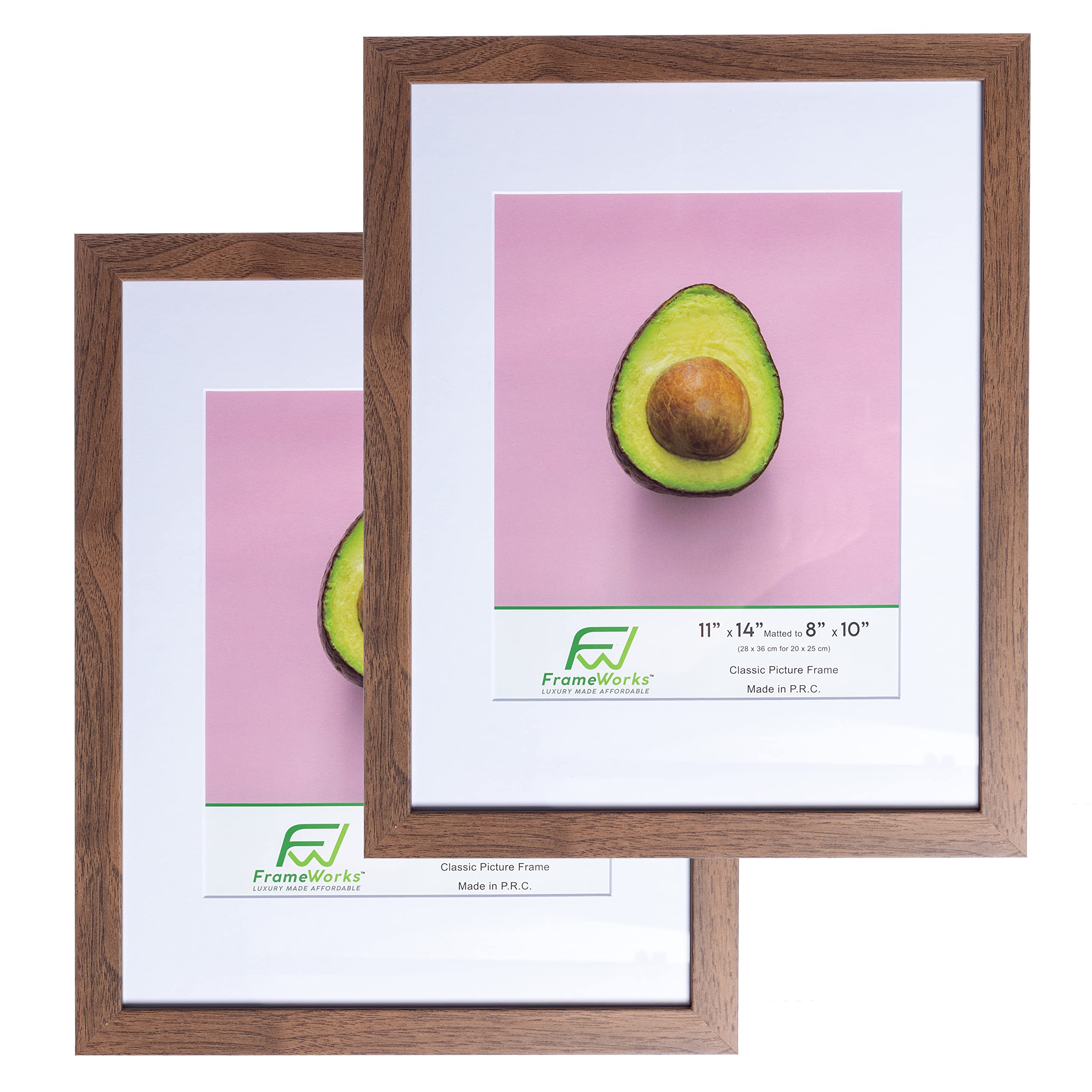 FrameWorks 2-Pack, 11x14 Matted to 8x10 Picture Frame, Dark Oak - Classic Photo Frame with Tempered Glass, Picture Frame with Cl