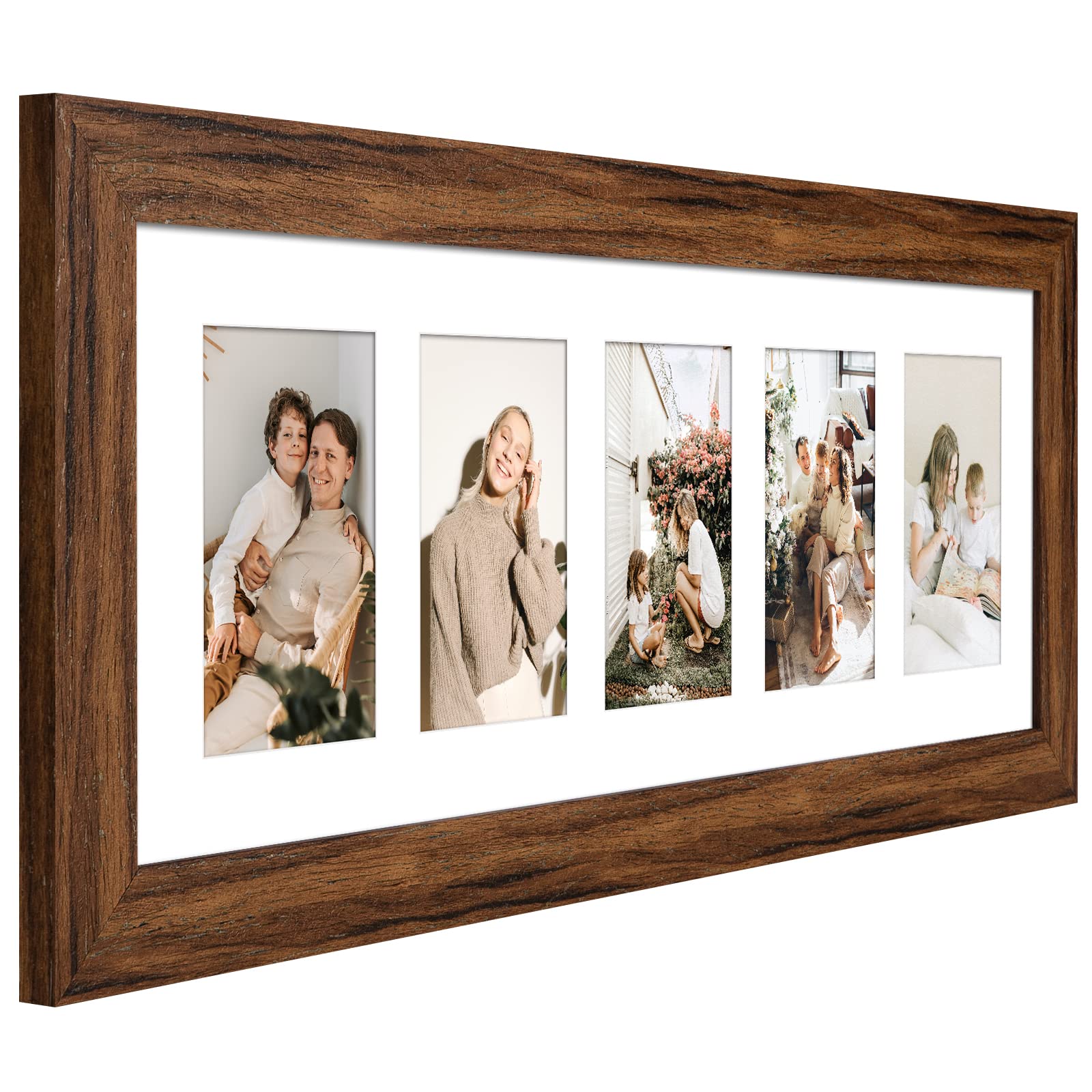 Gaevuian 8x24 Picture Frame Display 5 opening 4X6 Picture Frame Collage,Multi Photo Frame with Mat,Plexiglass,Wall or Tabletop D