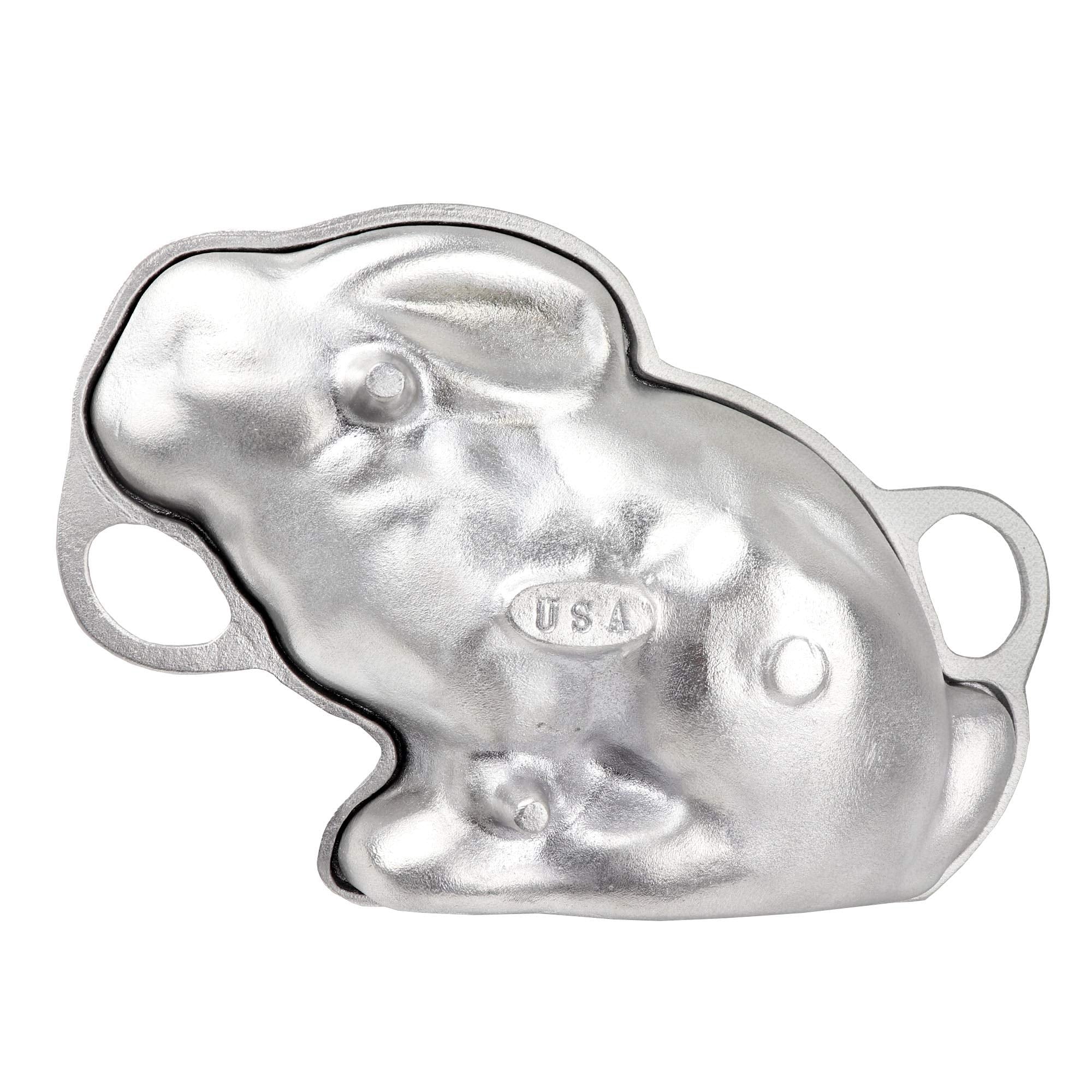 OCreme Easter Bunny 2-Piece Cake Mold, Cast Aluminum 3-D Rabbit Mould Silver