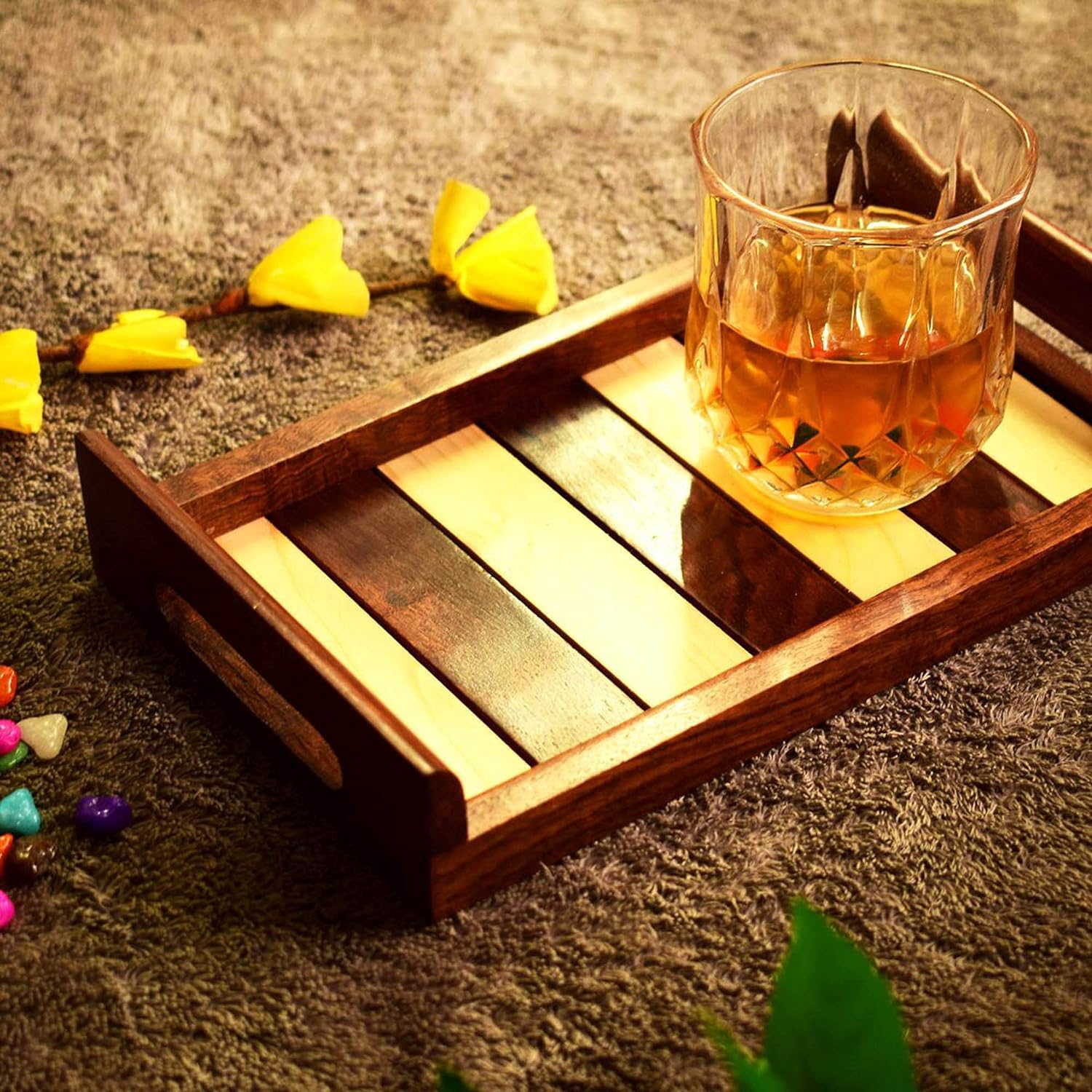 Hashcart Rosewood Tray For Coffee Table In Sheesham Wood, Brown