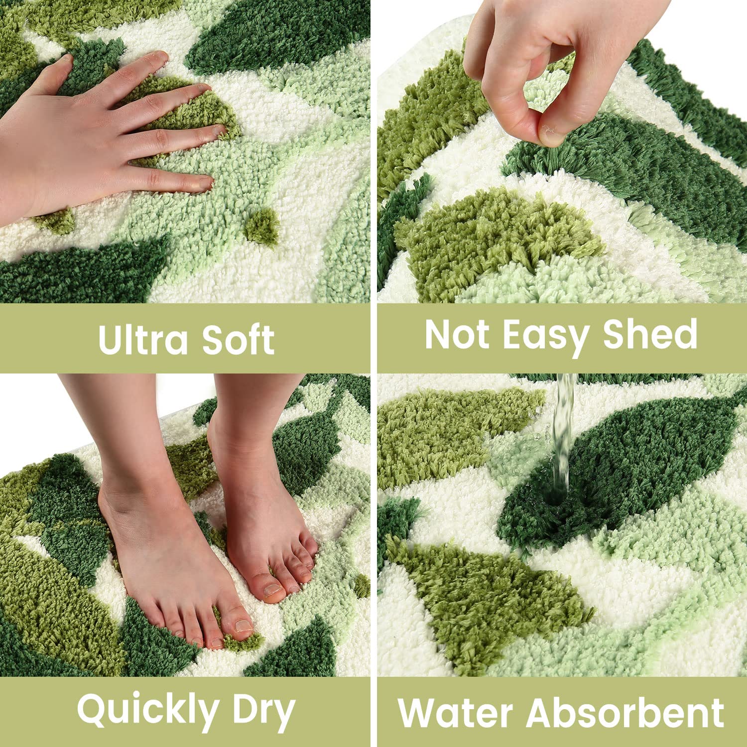 Hi Space Bathroom Rugs Mat 24X16In Green Leaves Bath Mat For Bathroom Non Slip Machine Washable Soft Absorbent Cute Bath Rug Plu