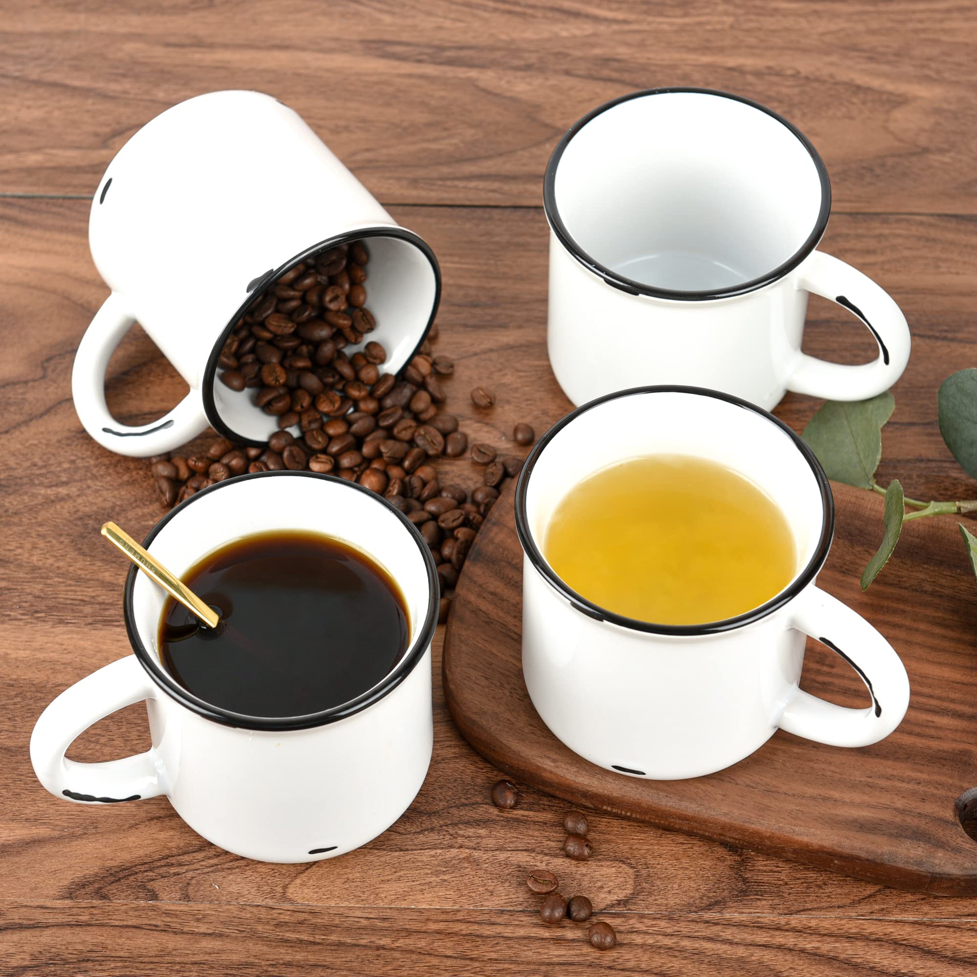 Bycnzb 15Oz White Campfire Ceramic Mugs Set Of 4 For Coffee Tea Old Design