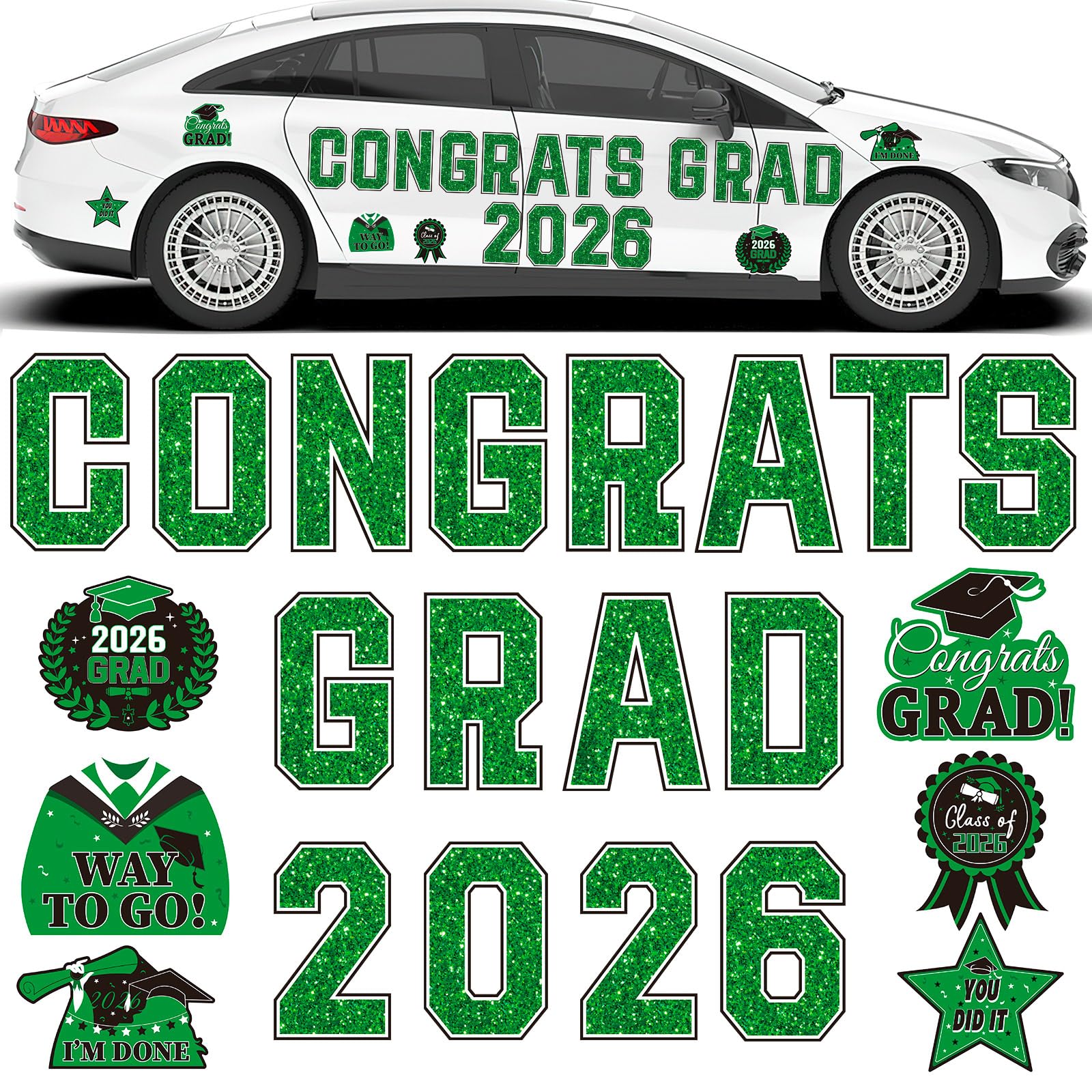 JULMELON Graduation Car Decorations Magnets, 22pcs Class of 2026 Grad Decor Car Magnetic for Kindergarten University Graduation 