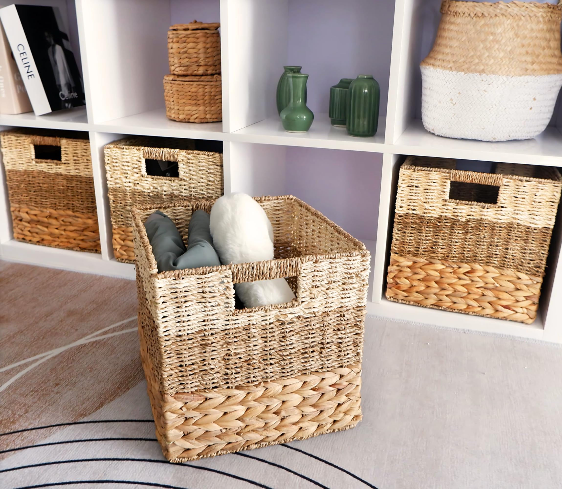 Chi An Home Wicker Storage Cubes 10.5 X 10.5, Set Of 4 Heavy Duty Hyacinth Square Baskets For Shelf, Storage Cube Bins, 11X11 Cu