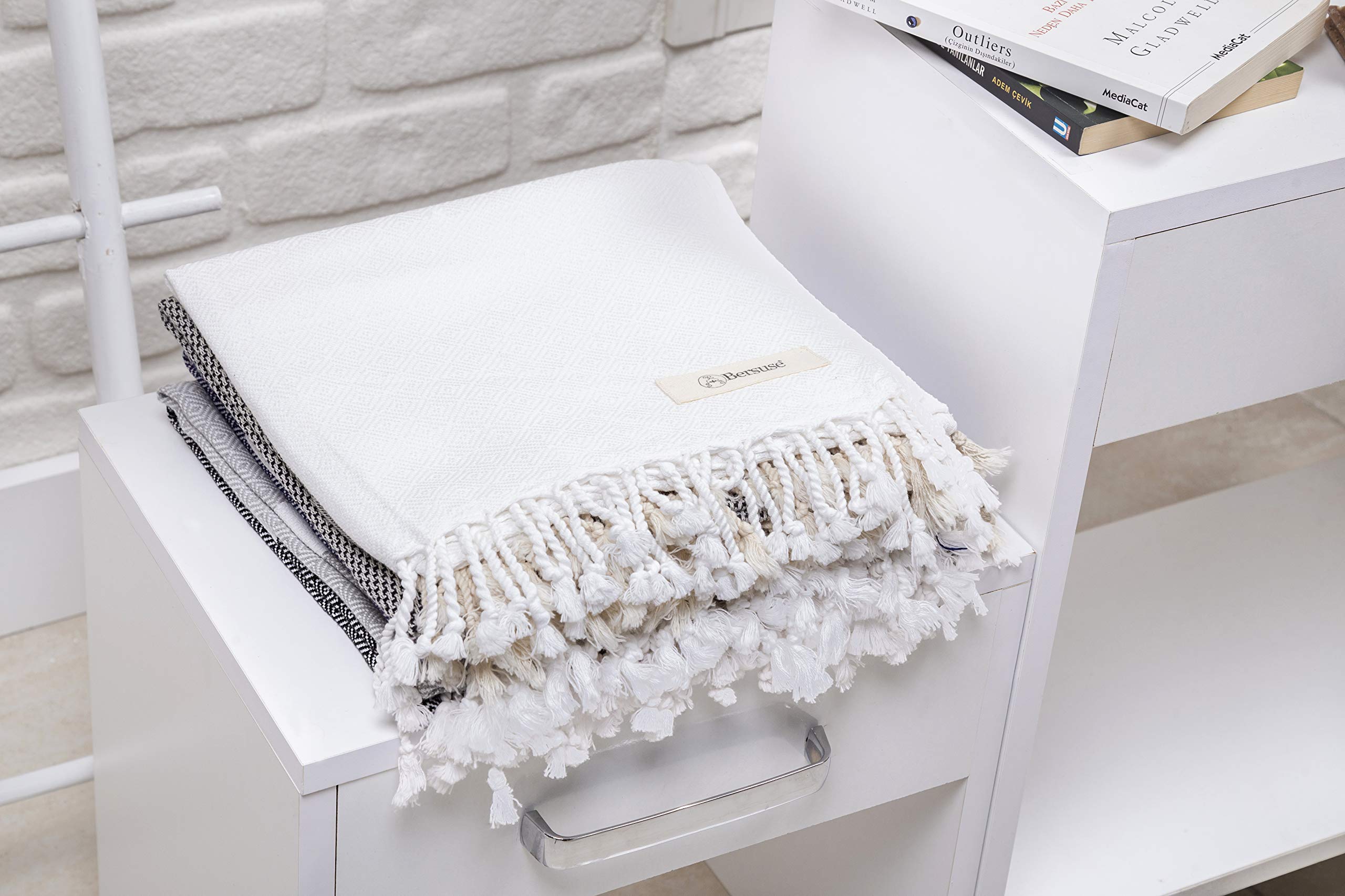 Bersuse 100% Cotton Laodicea Bathroom Hand Towels - Turkish Towels, Absorbent Soft Gentle Quick-Drying Cotton - Hair, Face, Hand