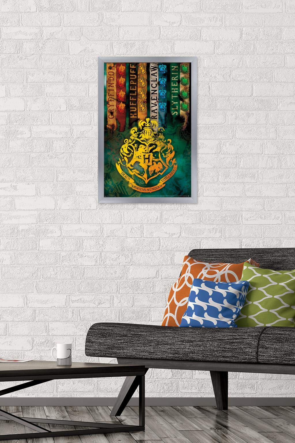 Trends International The Wizarding World: Harry Potter - House Crests Wall Poster, 14.725'' X 22.375'', Silver Framed Version