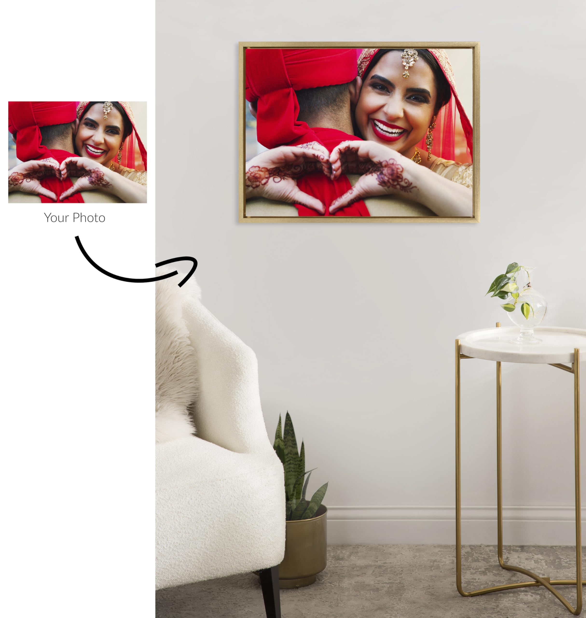 Kate And Laurel Sylvie Custom Printed Framed Canvas Wall Art, 24X18 Bright Gold, Personal Canvas Print With Your Photos For Bedr