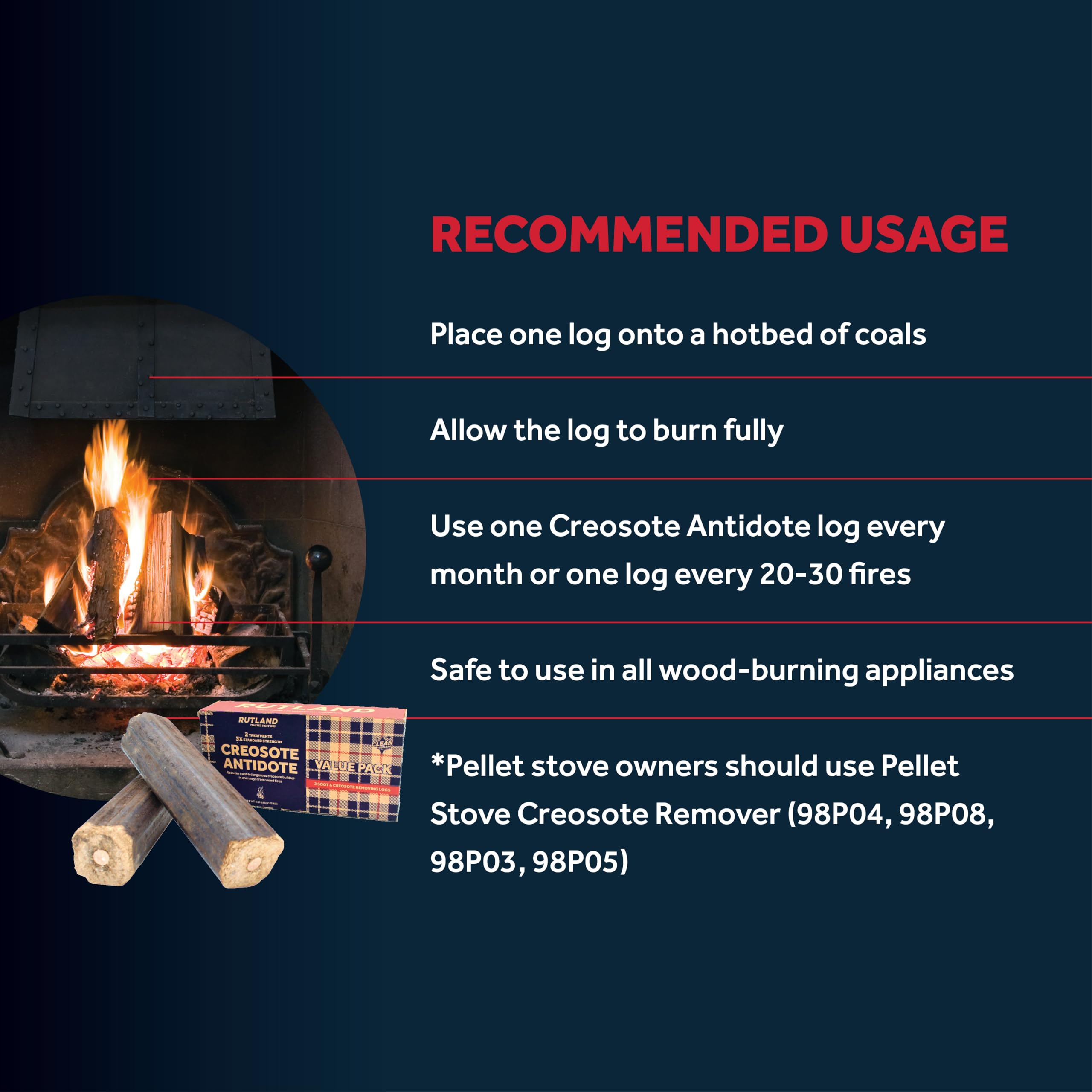 Rutland Creosote Antidote  Chimney Cleaning Fire Logs  2-Pack Creosote Sweeping Firelogs  2.45 lbs Each Treatment