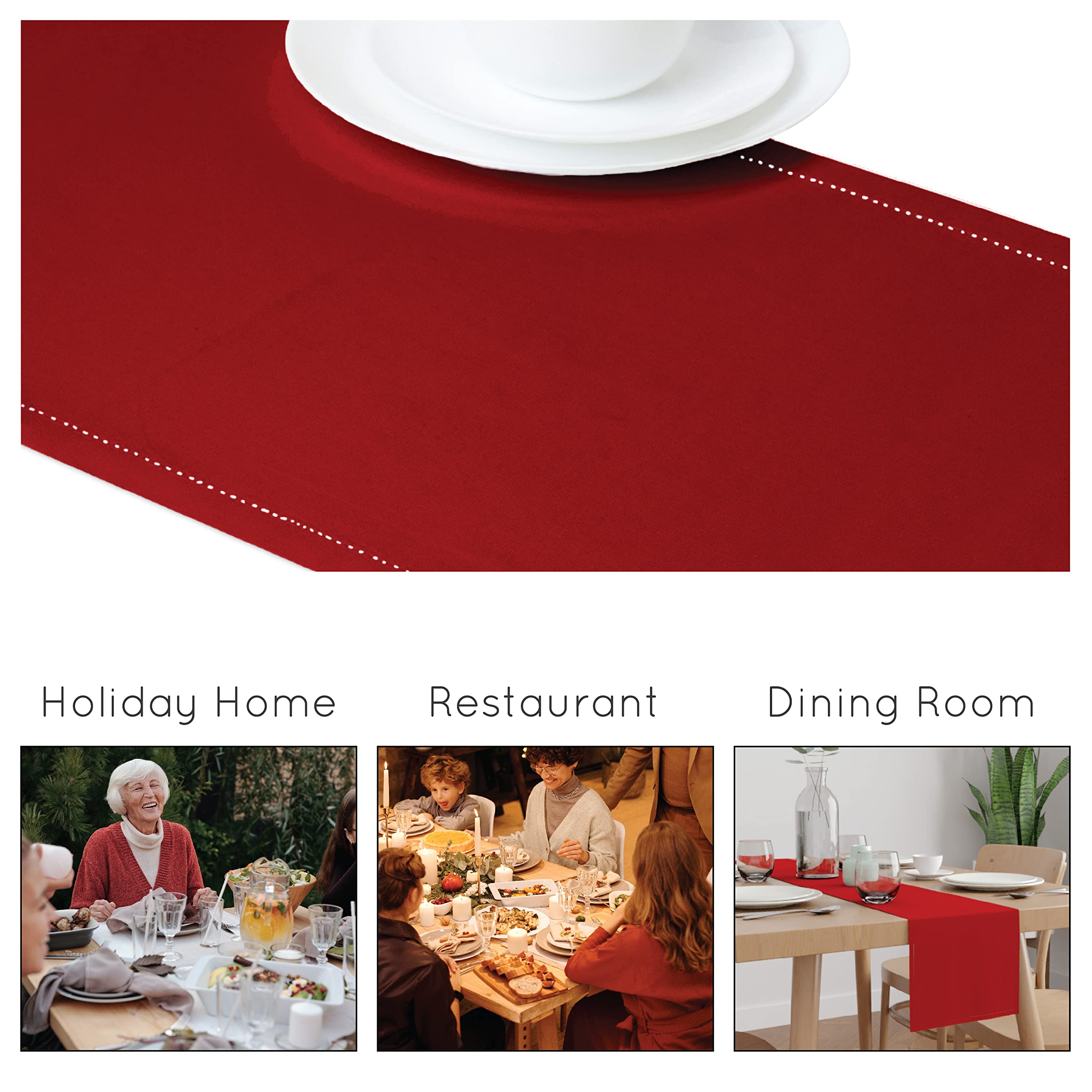 Encasa Homes Cotton Hemstitched Table Runner 16x60 inch - Red, Machine Washable for Dining, Parties, Cafes, Restaurants - Model TR-005