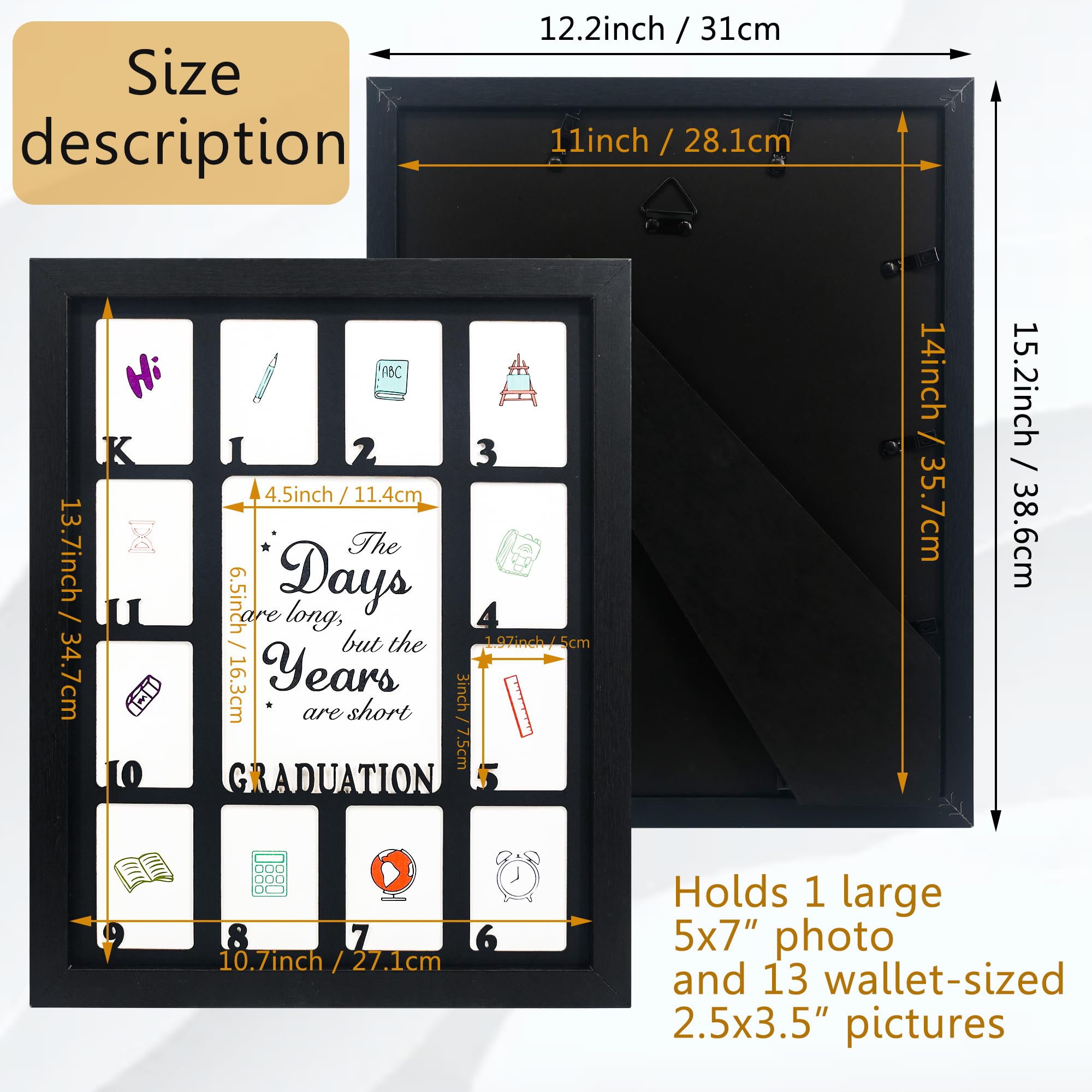 GMFrames School Years Picture Frames K-12 Graduation School Photo Frame for Kindergarten to 12th Grade Keepsake for Graduation G