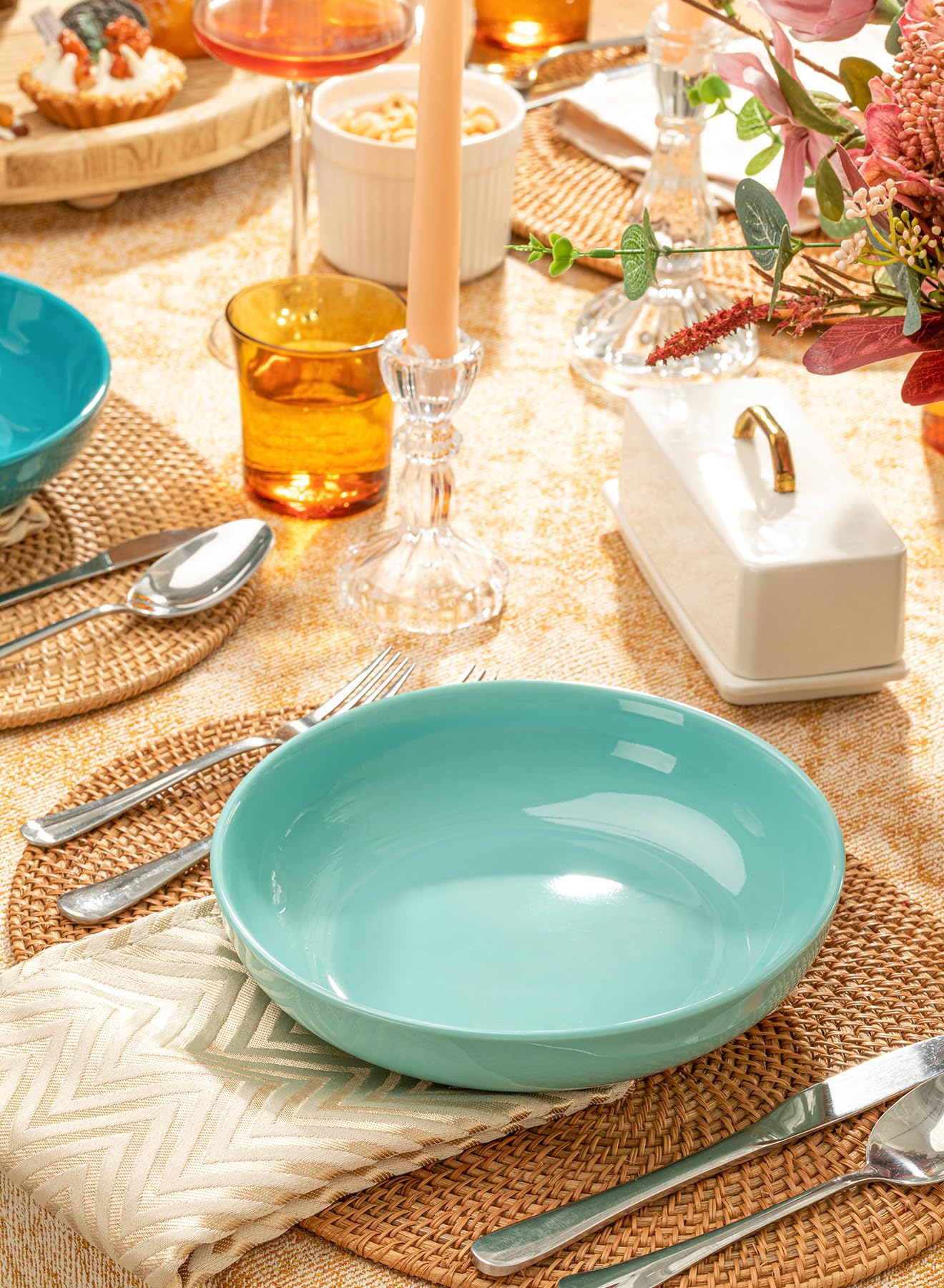 Sweese Pasta Bowls, 30 Ounce Salad Serving Bowls Set Of 6, 8.4 Inch Porcelain Plates For Serving Dinner, Salad - Microwave Dishw