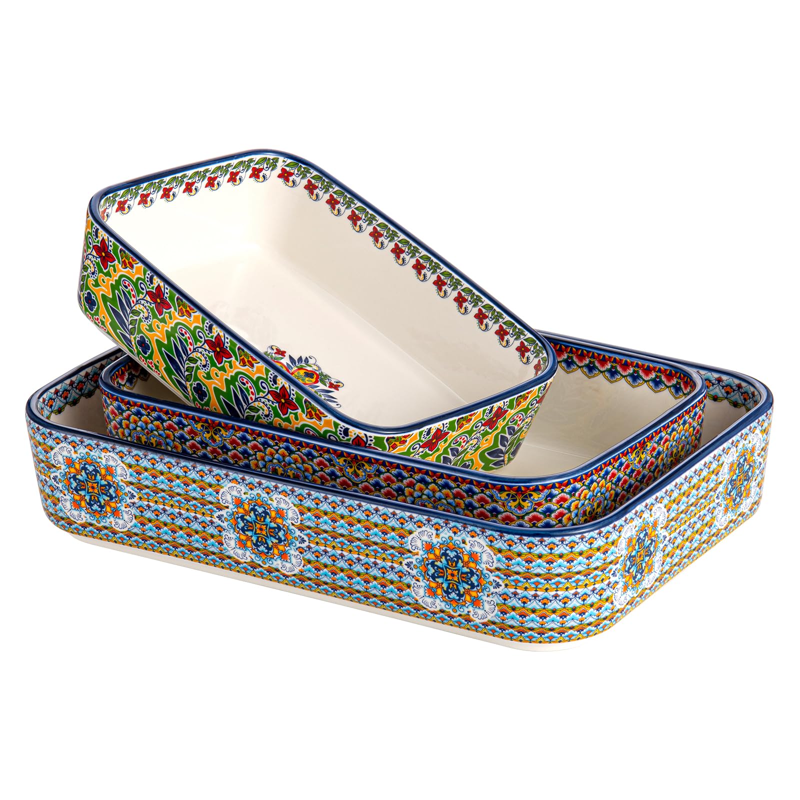 Ceramic Casserole Dishes Set of 3, Boho Baking Dishes & Lasagna Pans