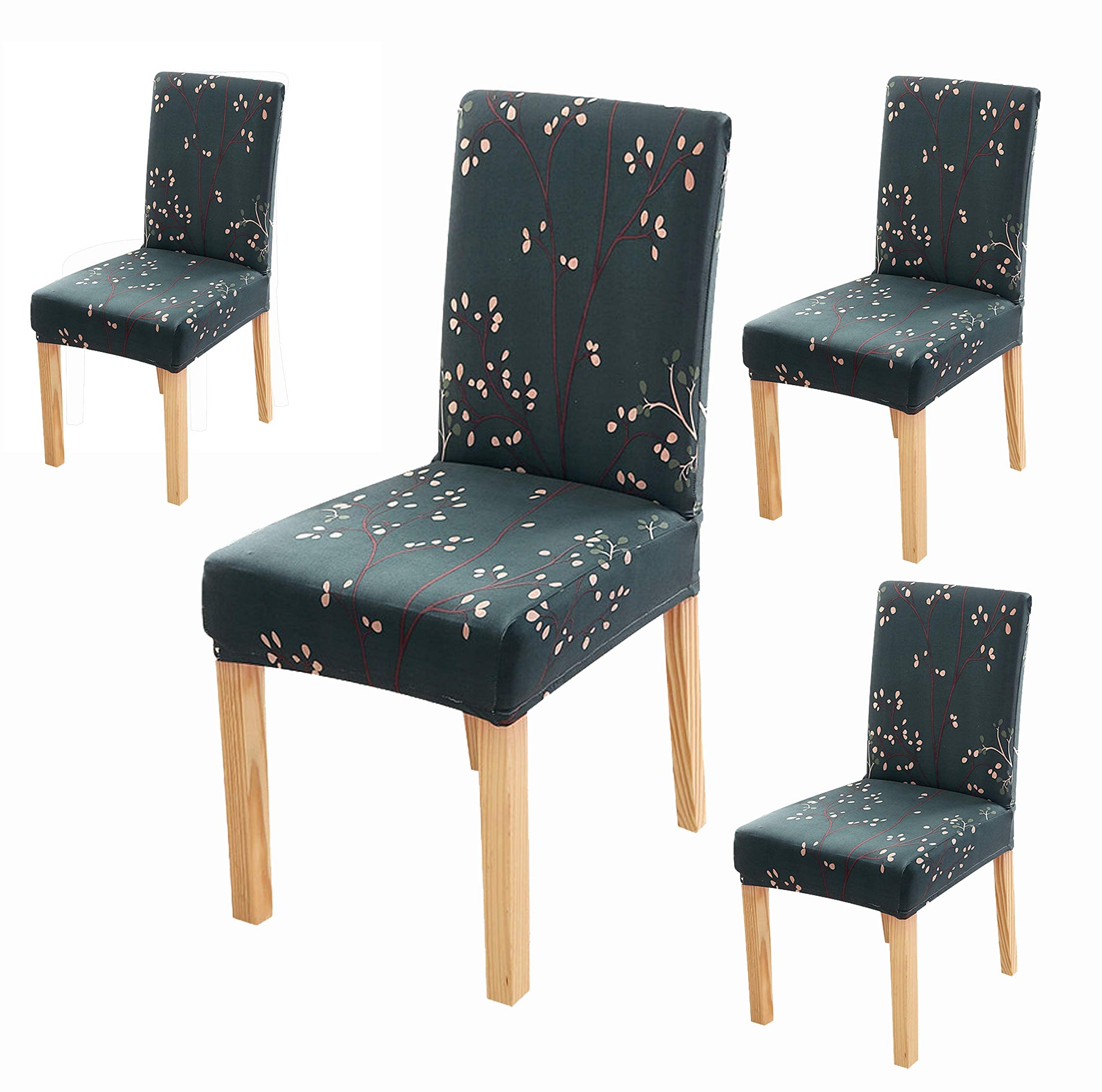 House Of Quirk Elastic Chair Cover Stretch Removable Washable Short Dining Chair Cover Protector Seat Slipcover - Branch Teal (P