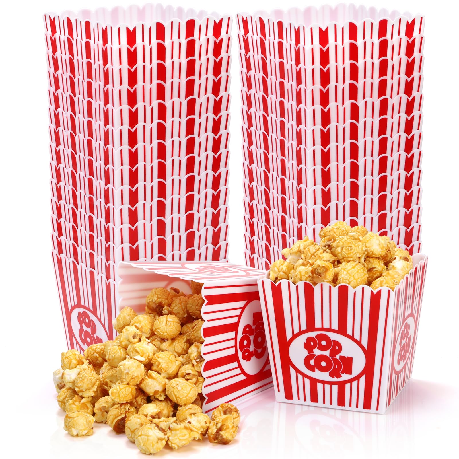 Tebery 30 Pack Plastic Open-Top Popcorn Boxes Reusable Popcorn Containers Bucket Tub - 3.75'' Tall X 3.75'' Square
