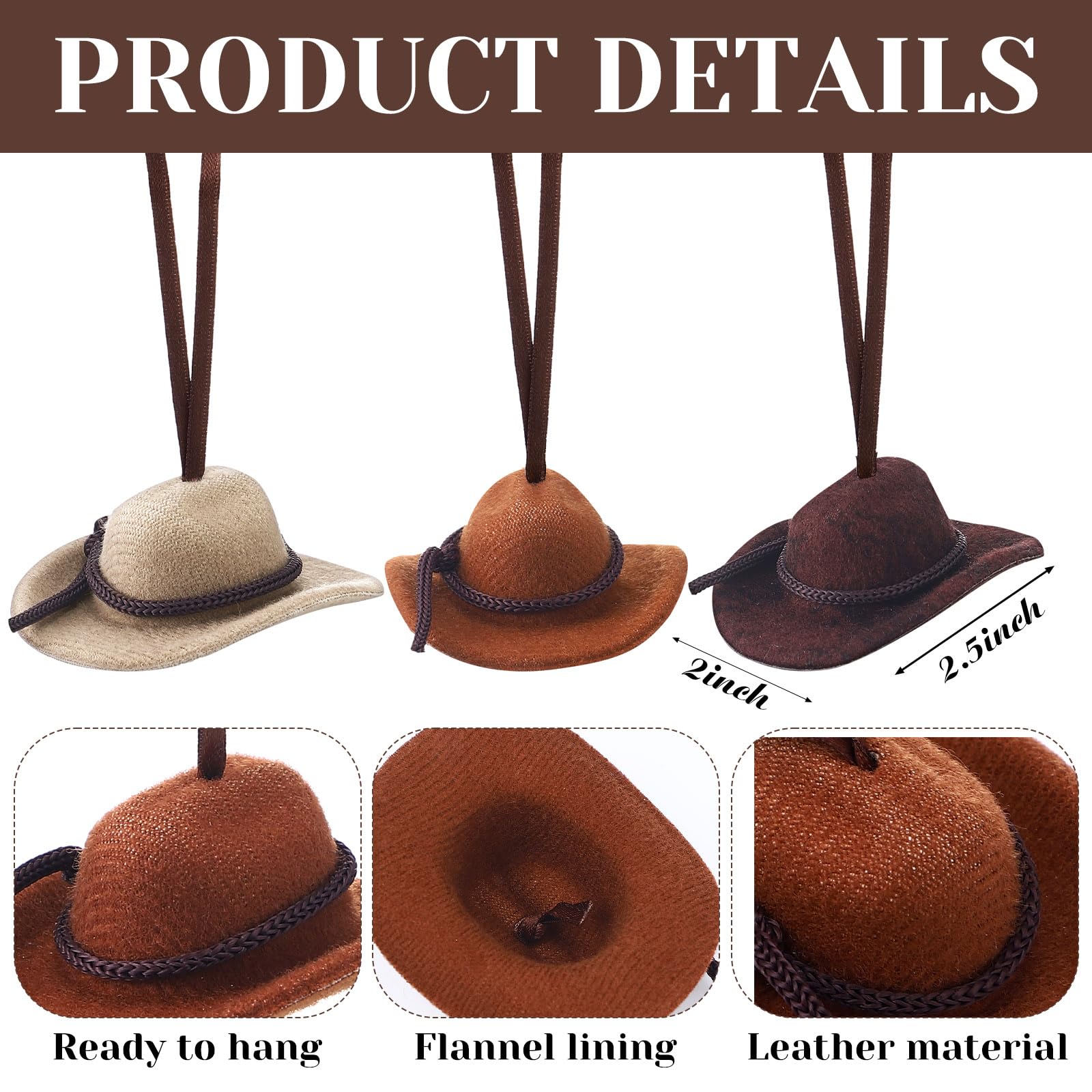 Bucherry 12 Pcs Christmas Western Ornaments Cowboy Cowgirl Hat Ornaments for Christmas Tree Decorations Mini Cowboy Doll Hat Bul