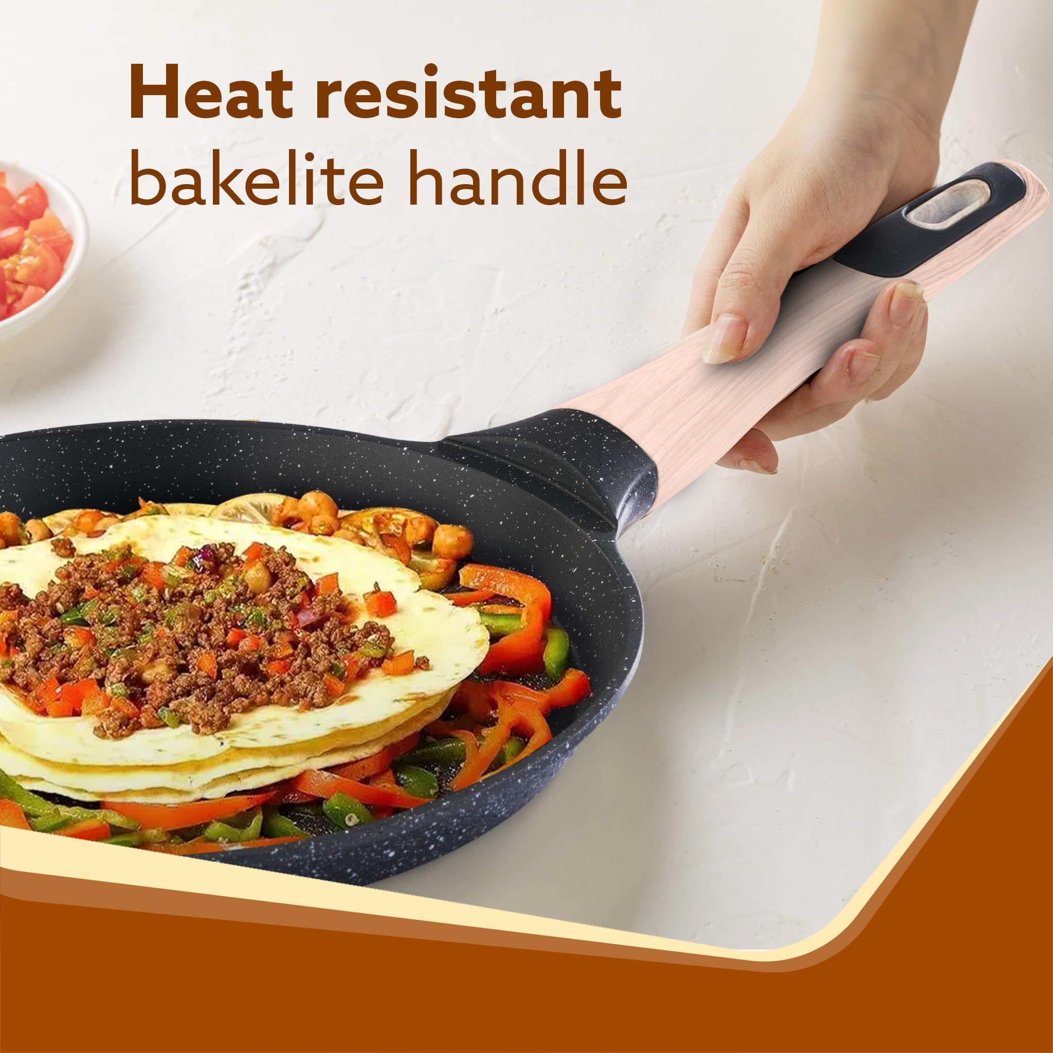 AGARO Imperial Granite Non Stick Tawa, 24cm, Cast Aluminium Body, Dosa, Roti, Paratha, Omlette, Gas & Induction Compatible, Dark