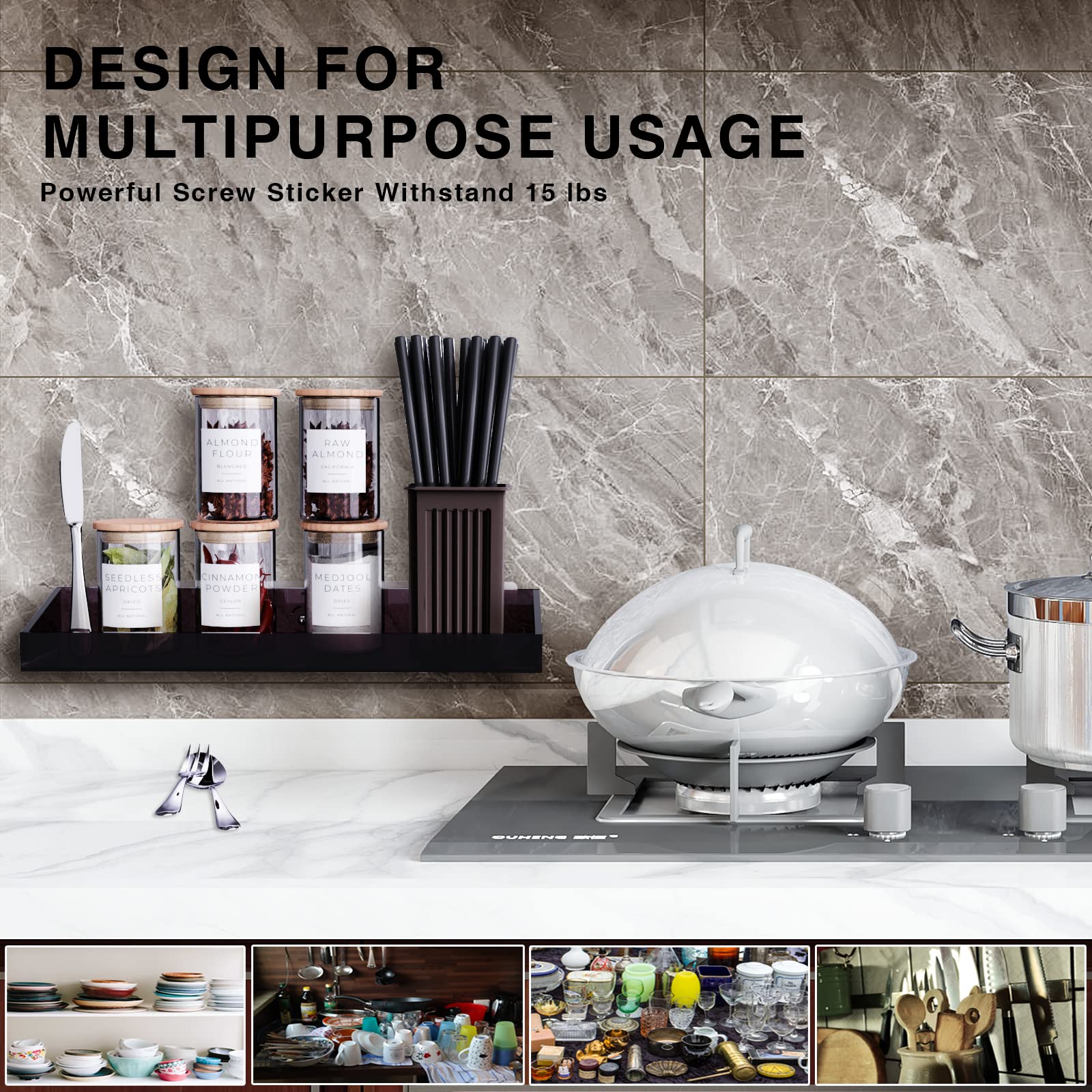 Bakzon Acrylic Wall Mount Organizer, Adhesive Shelf, Bathroom Shelves For Wall, Self Adhesive Organizer, No Drilling Hang Walls,