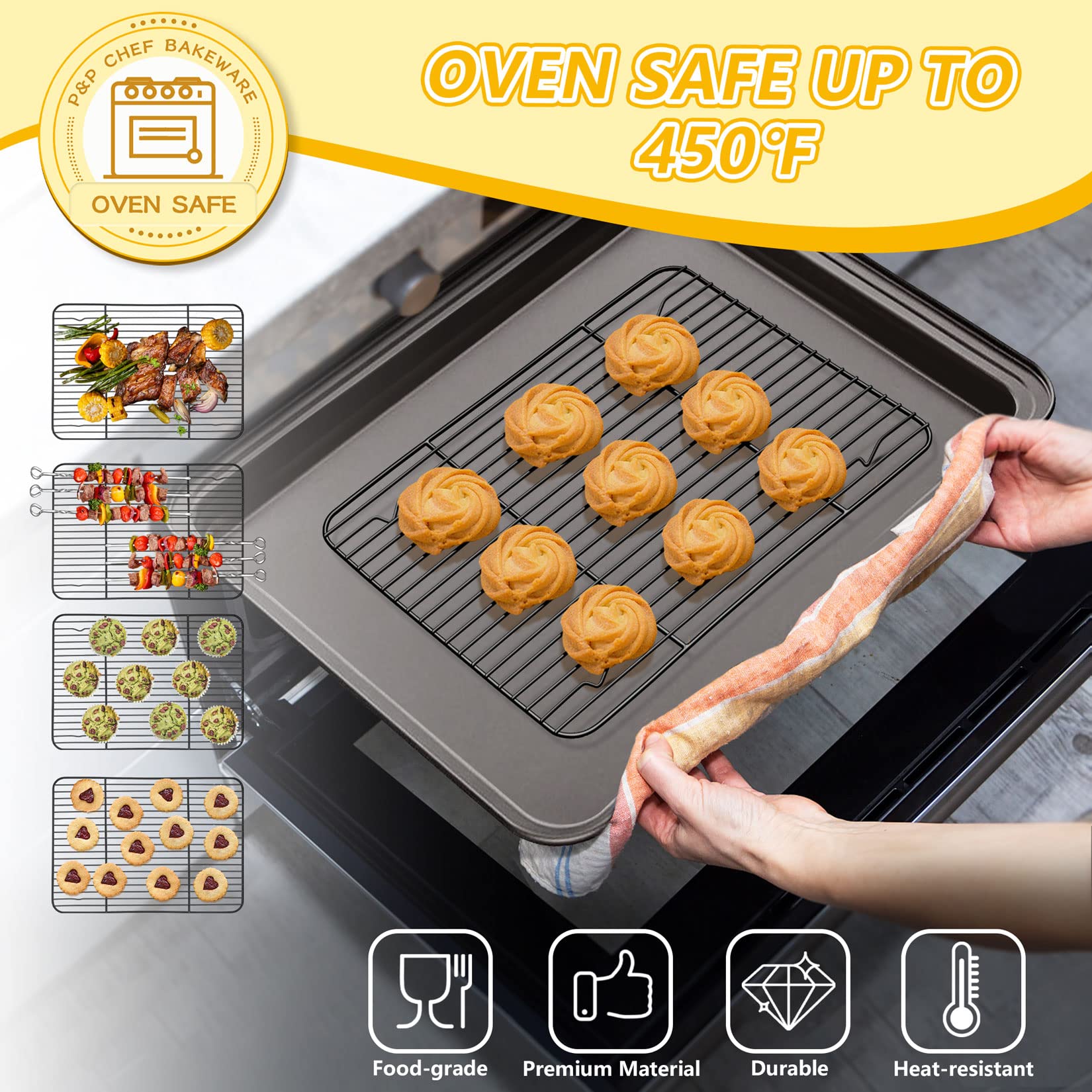 Cooling Rack Set Of 2, P&P Chef Non-Stick Baking Racks For Cooking Grilling, 2 Pieces 11.6    X 9    Roasting Drying Rack, Fit I