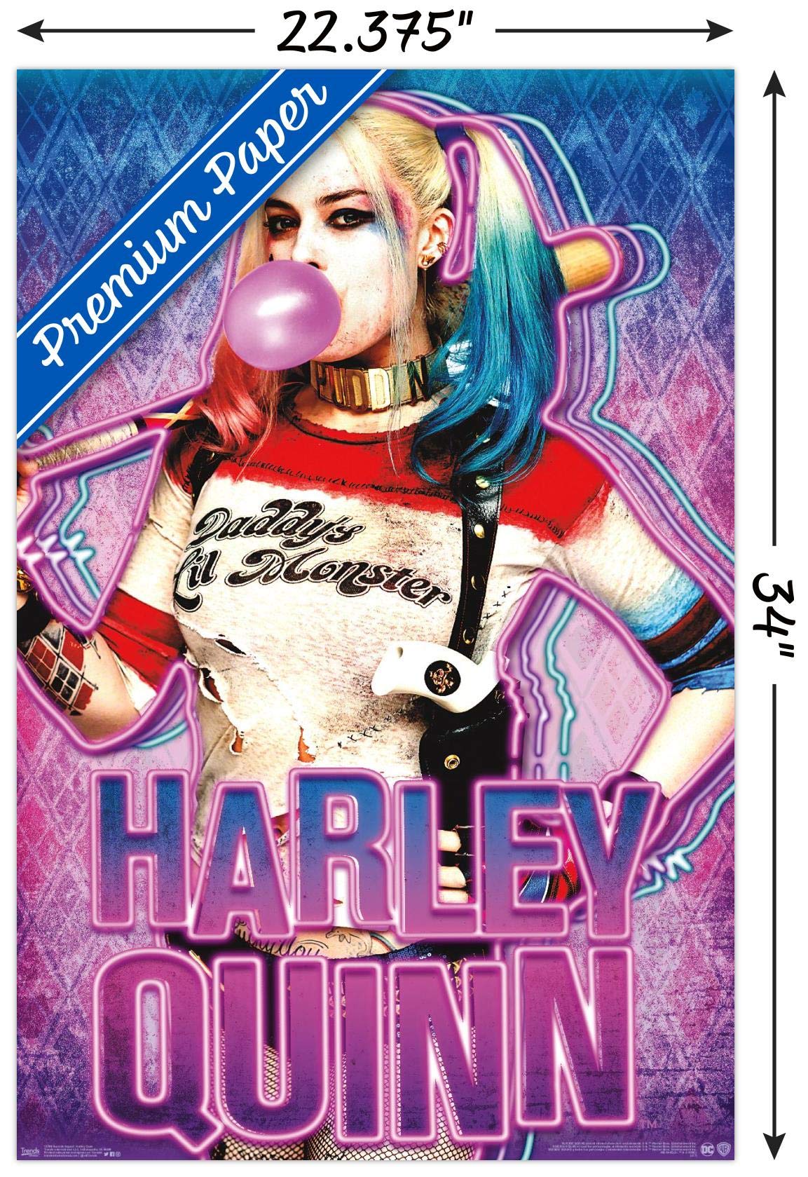 Trends International Dc Comics Movie - Suicide Squad - Harley Gum Wall Poster, 22.375'' X 34'', Premium Poster & Clip Bundle