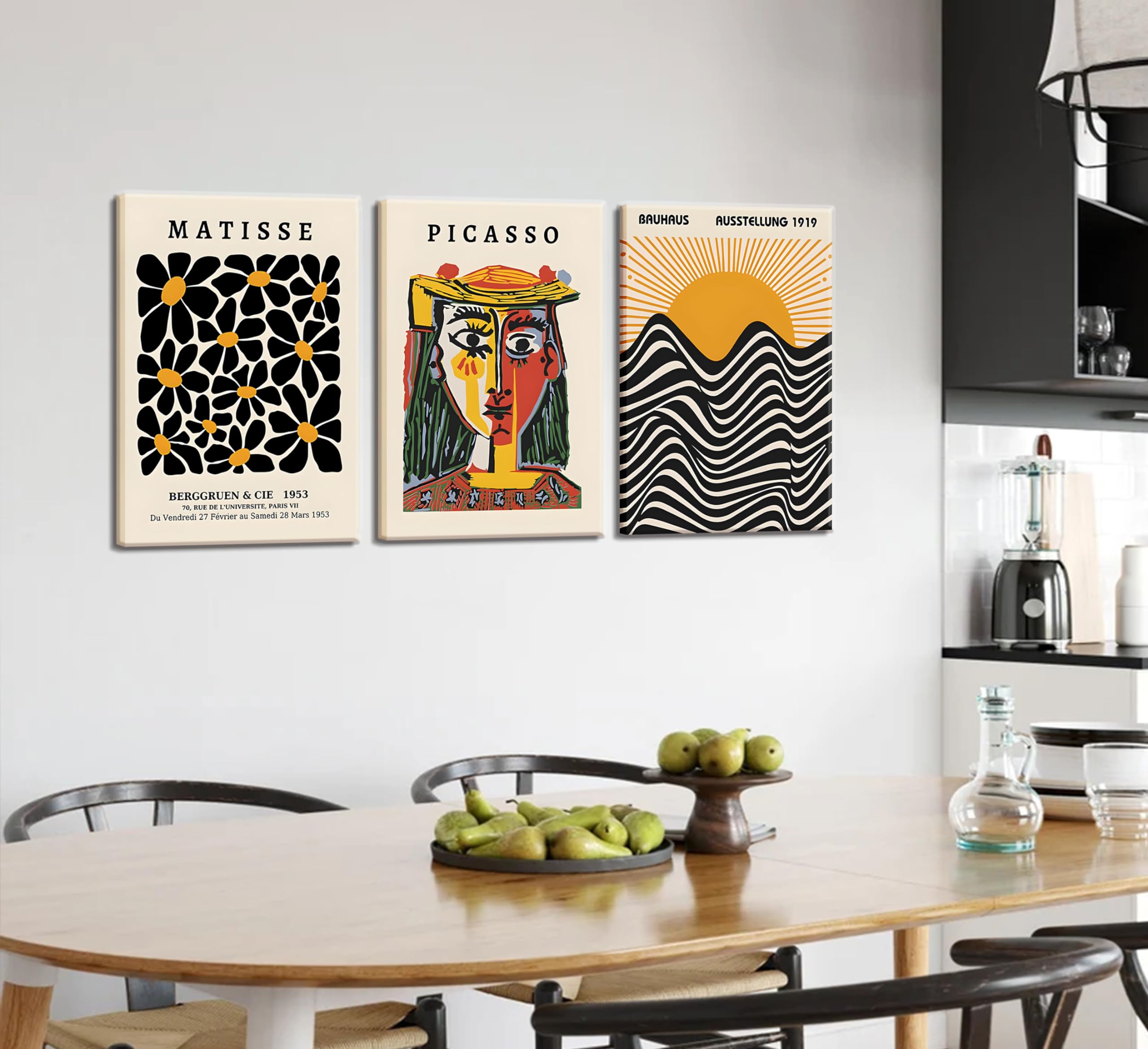 3 Pack Framed Gallery Wall Art Picasso Matisse Bauhaus Set Canvas Prints Abstract Paintings Posters Orange Black Modern Minimali