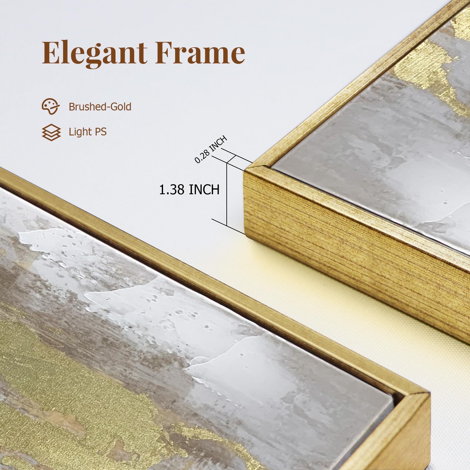 Gold Abstract Wall Art Decor - Framed Abstract Canvas Artwork With Gold Foil And Texture For Modern Style Decor, Ready To Hang