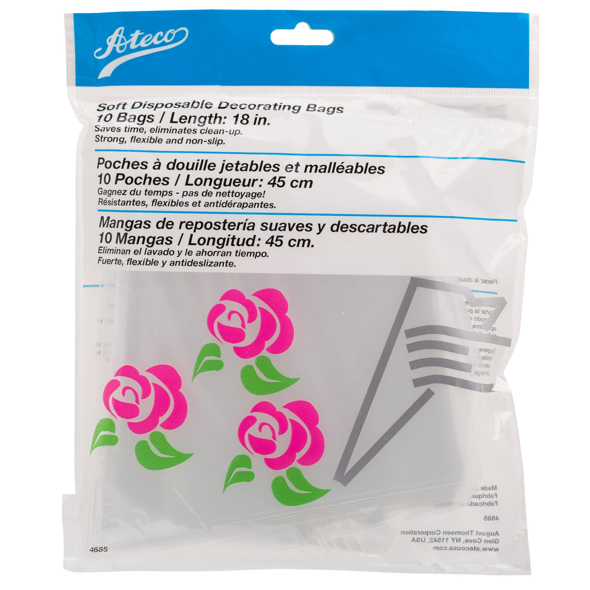 Ateco 4685 Soft Disposable Decorating Inch, Pack Of 10, Made In Usa, 18'' Bag, Clear