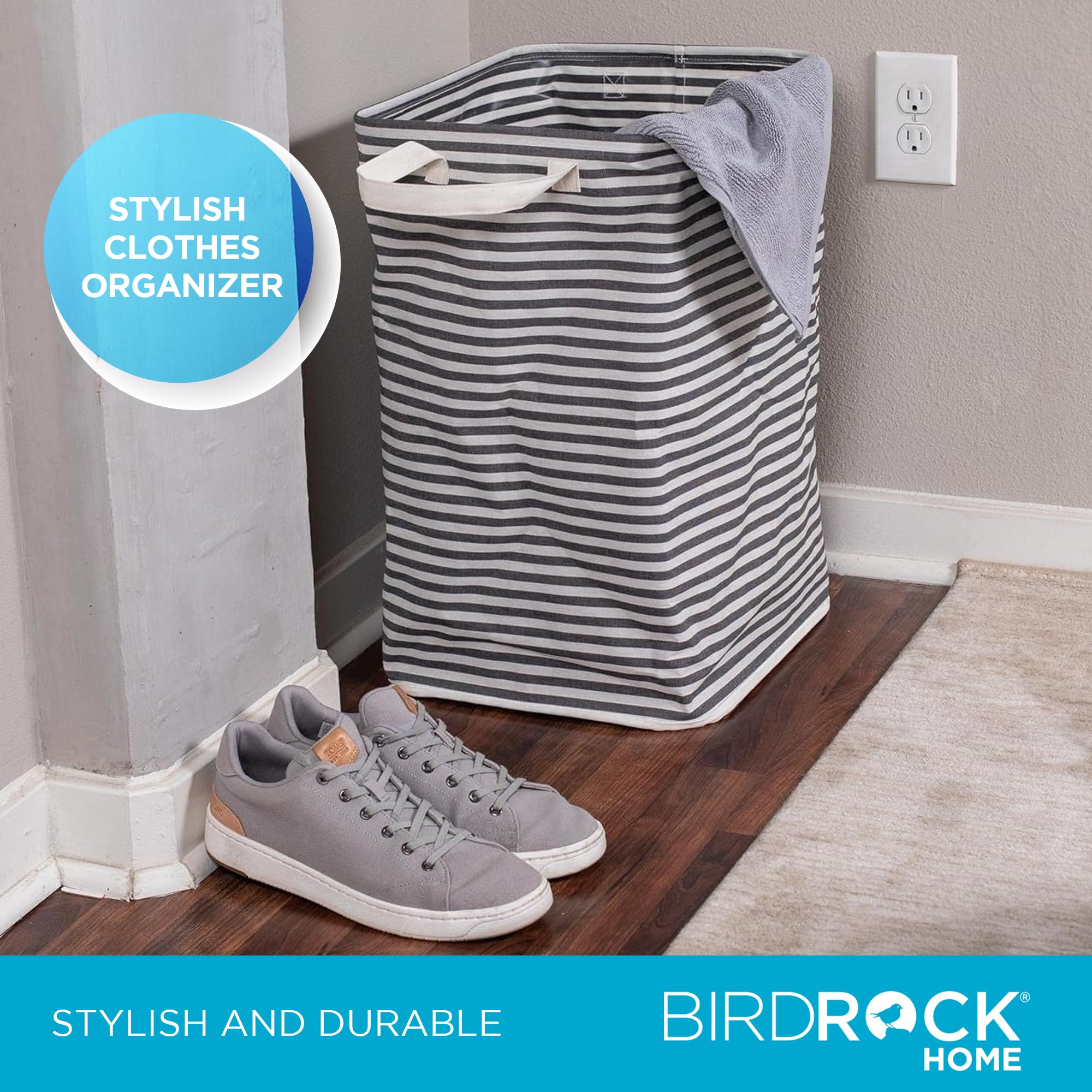 Birdrock Home Laundry Hamper Bin Basket For Clothes, Compact Slim Collapsible Organizer For Dirty Clothes - Ideal For Small Spac