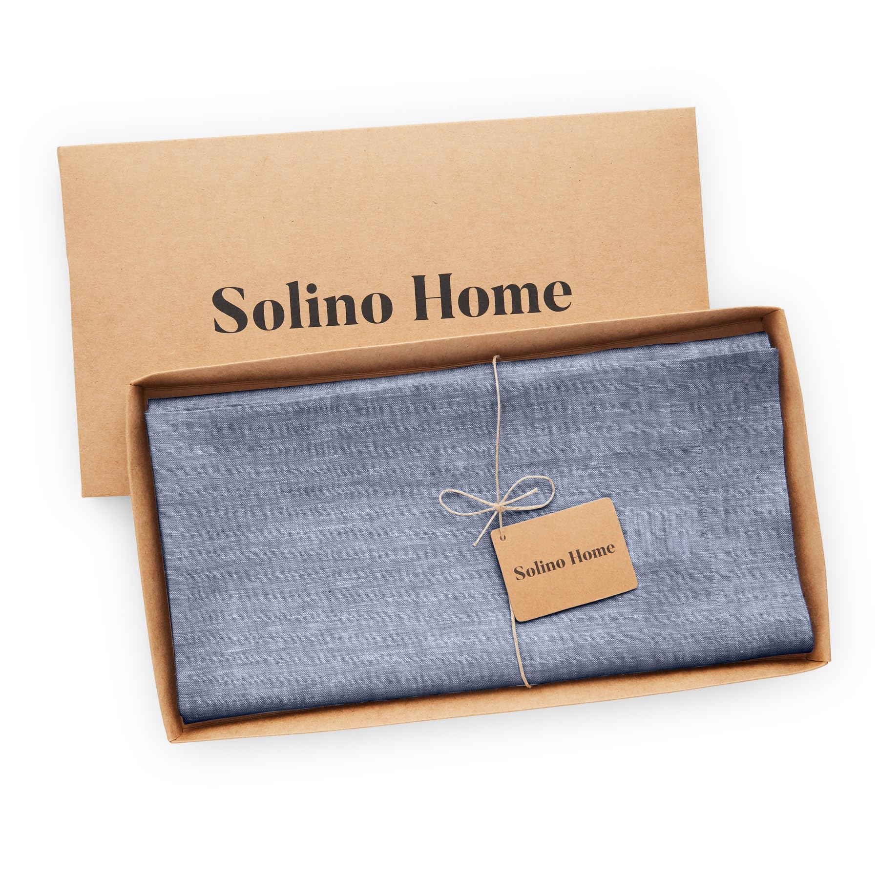 Solino Home Linen Tablecloth 52 X 52 Inch - Chambray Indigo 100% Pure Linen Table Throw For Spring, Easter - Handcrafted And Mac
