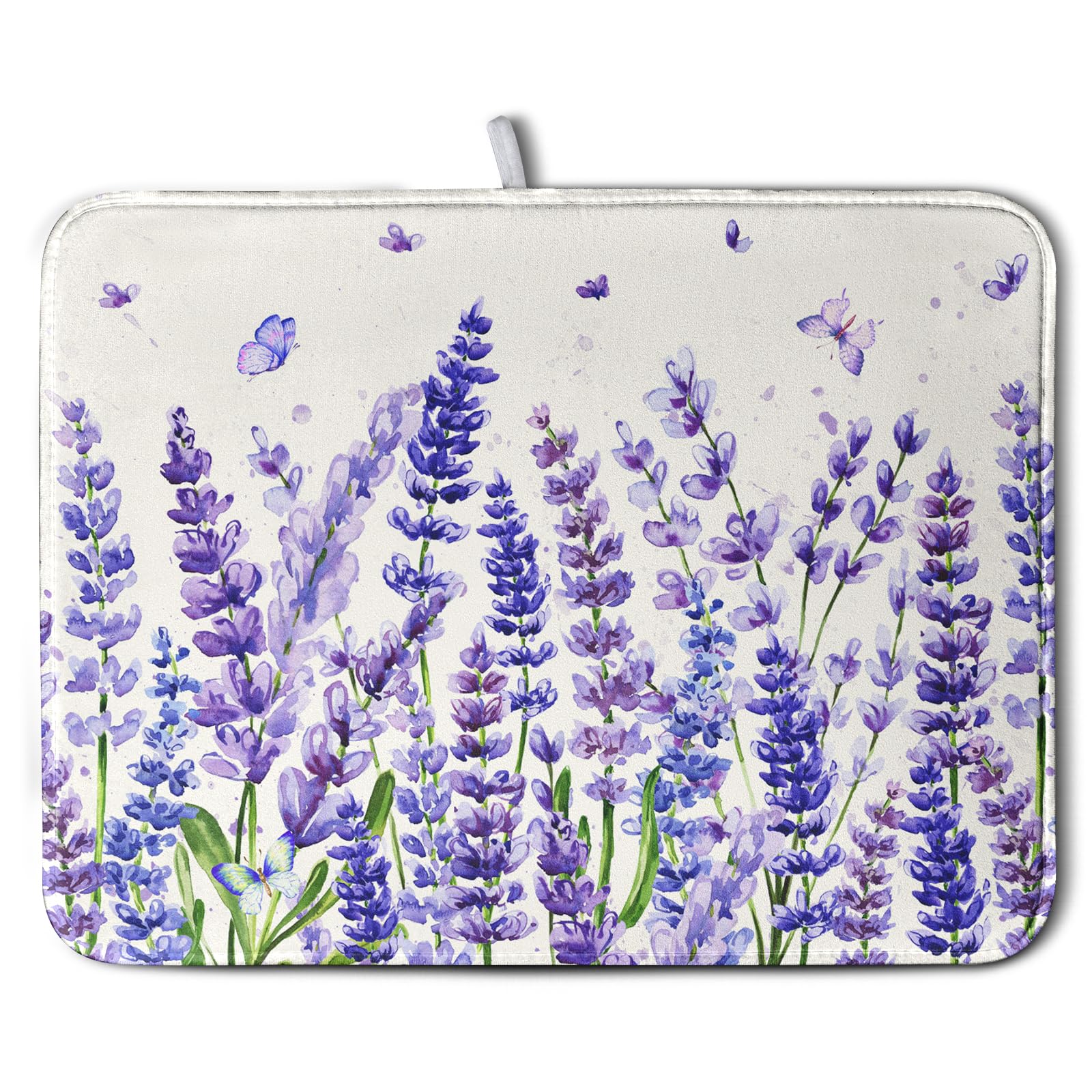 Purple Lavender Dish Drying Mat for Kitchen Counter Spring Summer Flower Floral Dishes Drainer Mats Absorbent Microfiber Dish Dr