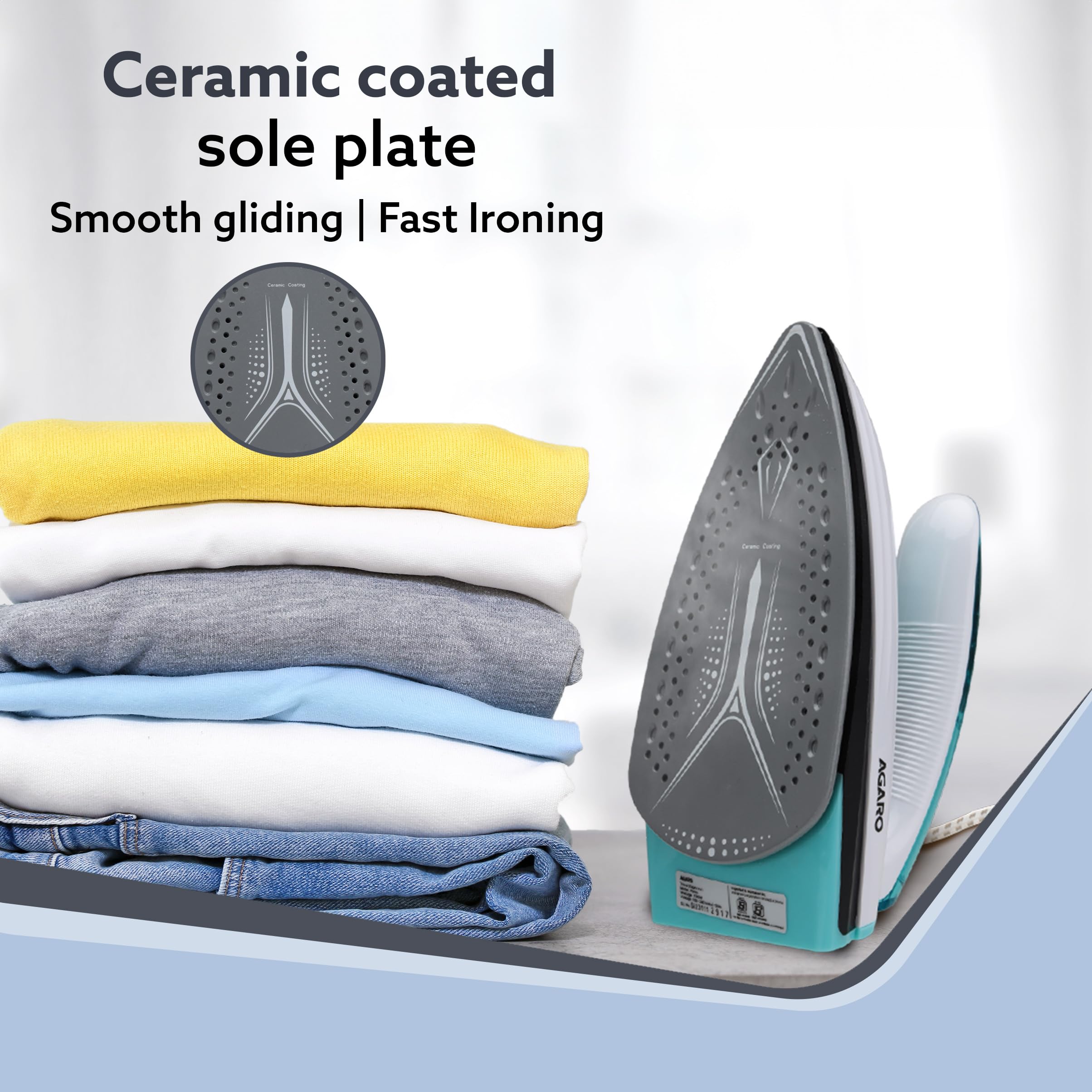 AGARO Primo Travel Steam Iron, 1200W, Compact, Ceramic Coated Sole plate, Cotton, Wool, Poly, Silk, Linen, Nylon, Multi-Fabric I