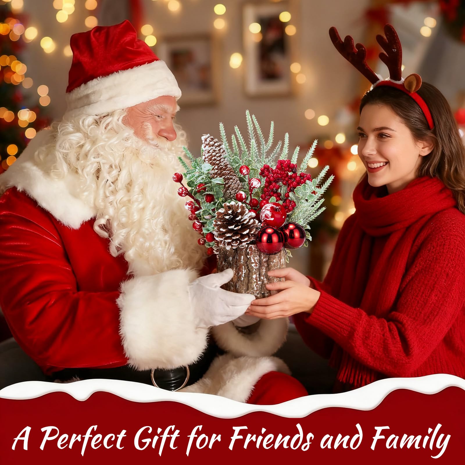 Christmas Decorations Indoor, Christmas Centerpiece Table Decorations, Small Artificial Tabletop/Desk Christmas Tree with Xmas O