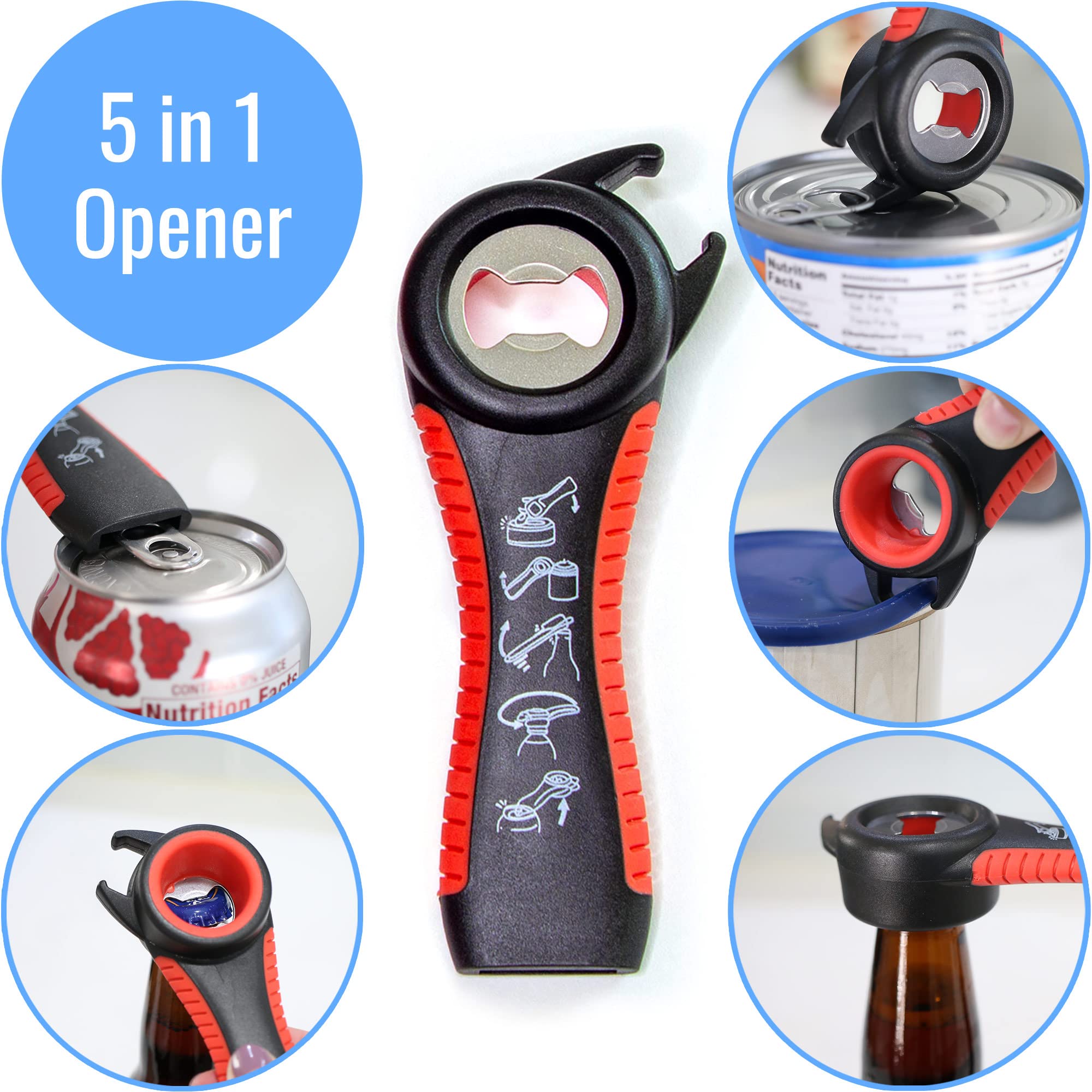 HealthSmart 3-Piece Jar Opener Set, 4-in-1 & 5-in-1 Tools, Silicone Non-Slip Pad, Red, Model 640-6701-0000
