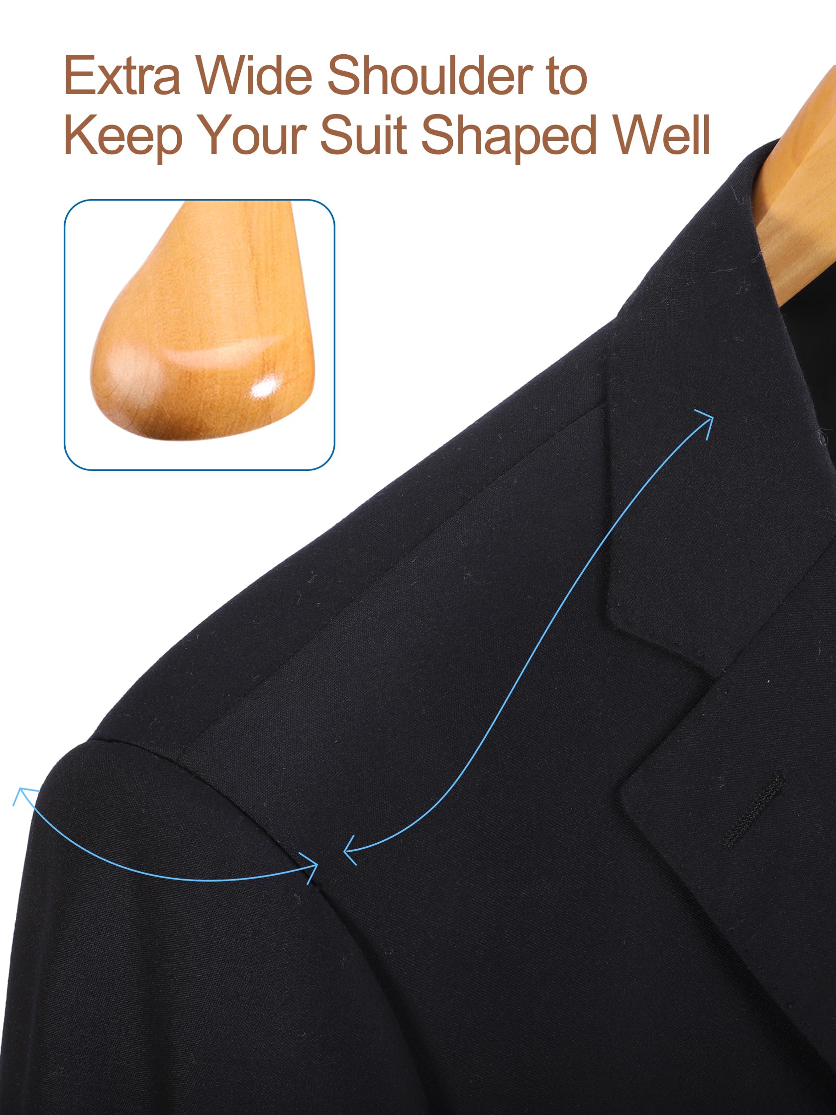 HOUSE DAY Wide Shoulder Wooden Hangers  Suit Hangers with Non Slip Pants Bar  Smooth Finish 360? Swivel Hook High-Grade Solid Wood Coat Hangers for Dress  Jacket  Heavy Clothes Hanger 6 Pack (Natural)