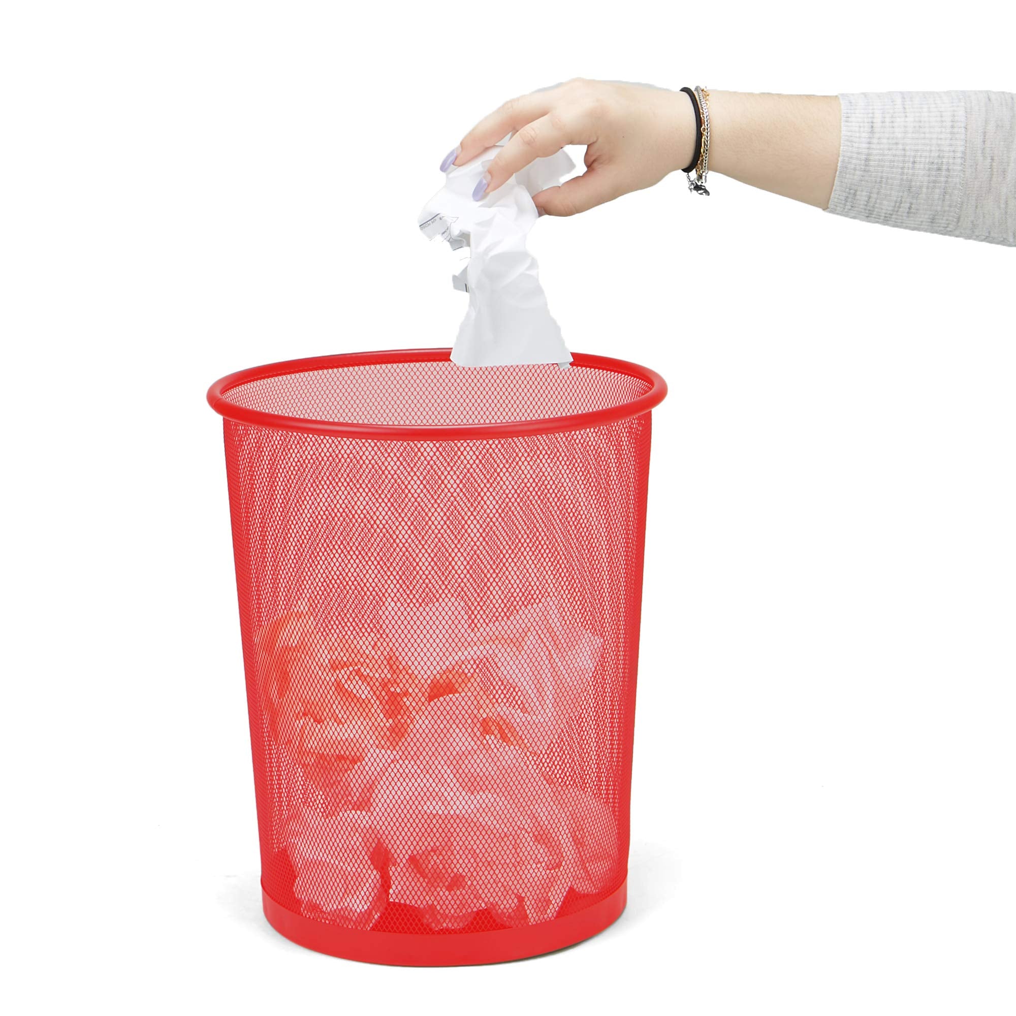 Mind Reader Mesh Trash Can, 16.65L (4.4 Gal), Waste Paper Basket, Round, Office, Metal Mesh, 11.5'' L X 11.5'' W X 13.75'' H, Re