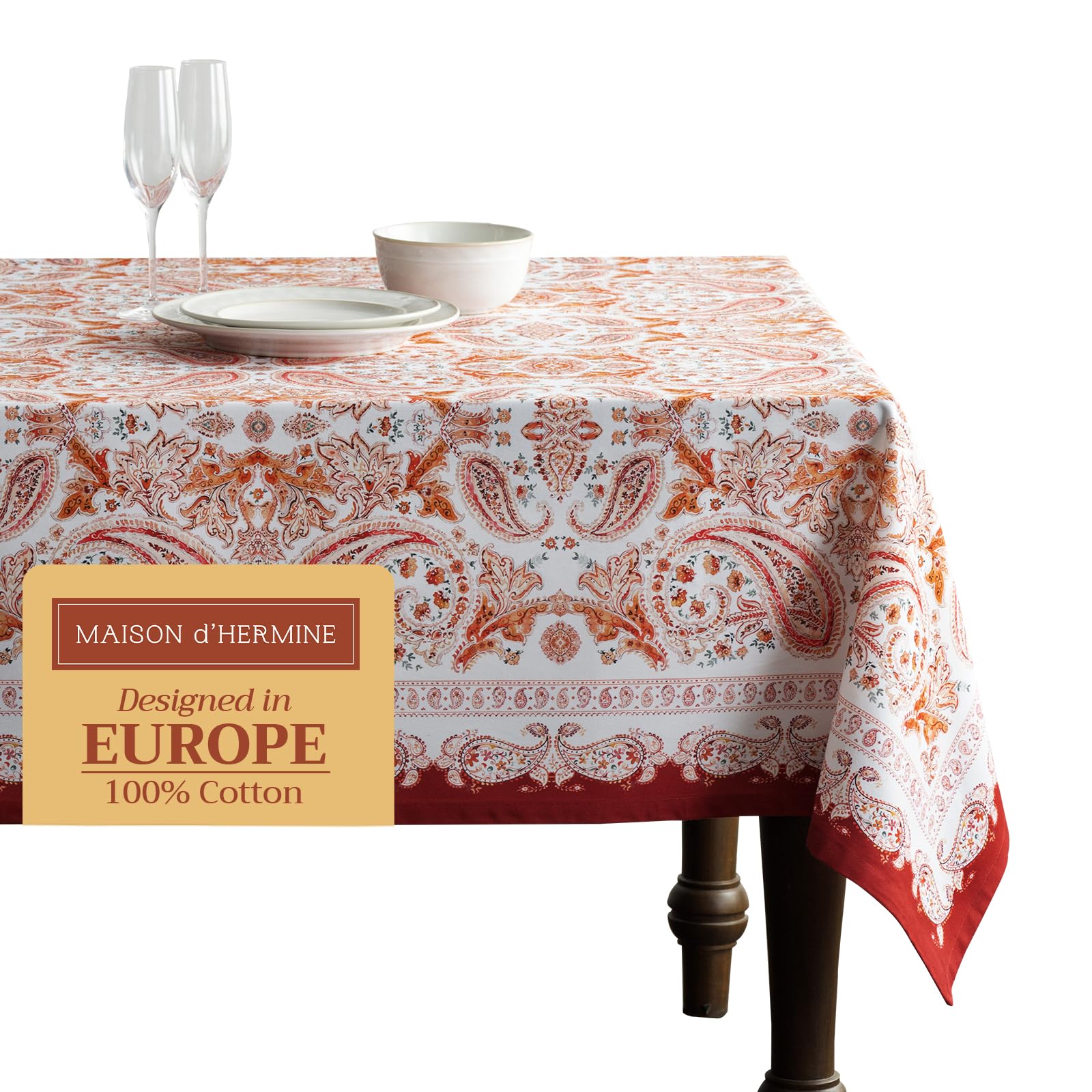 Maison D' Hermine Table Cloth 100% Cotton 60''X108'' Decorative Tablecover Washable Rectangle Tablecloths, Dining, Buffet Partie