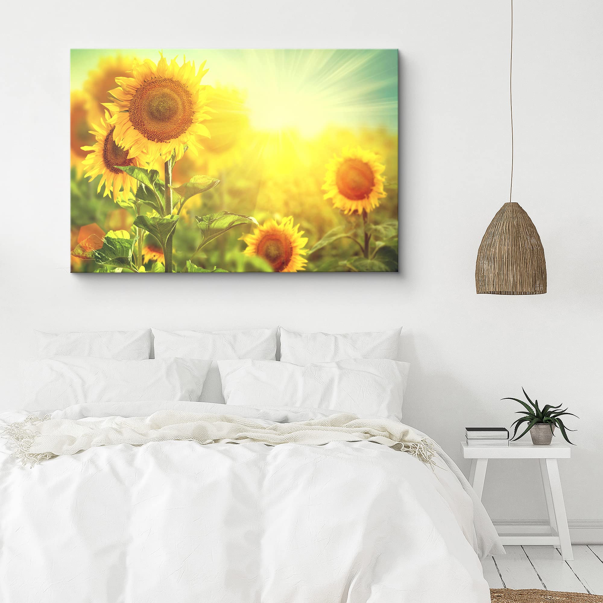 Signford Canvas Print Wall Art Sunflowers With Rays Of Light Floral Plants Photography Realism Contemporary Scenic Colorful Mult