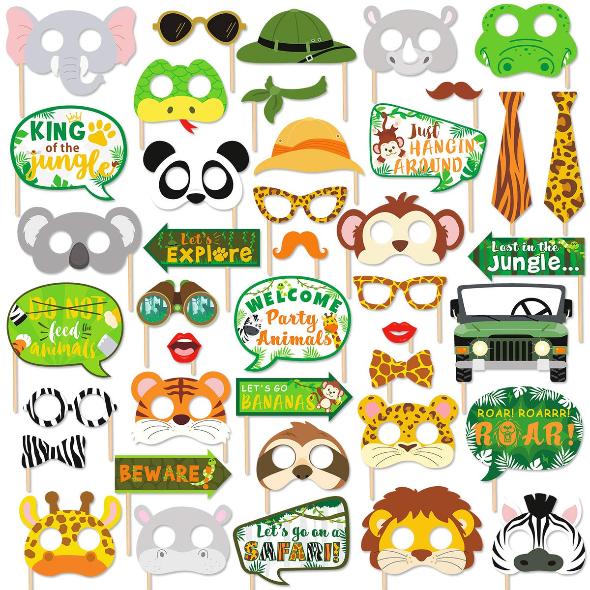 41Pcs Jungle Safari Photo Booth Props Wild Animals Forest Themed Party Props Kit For Jungle Safari Kids Baby Shower Birthday Par