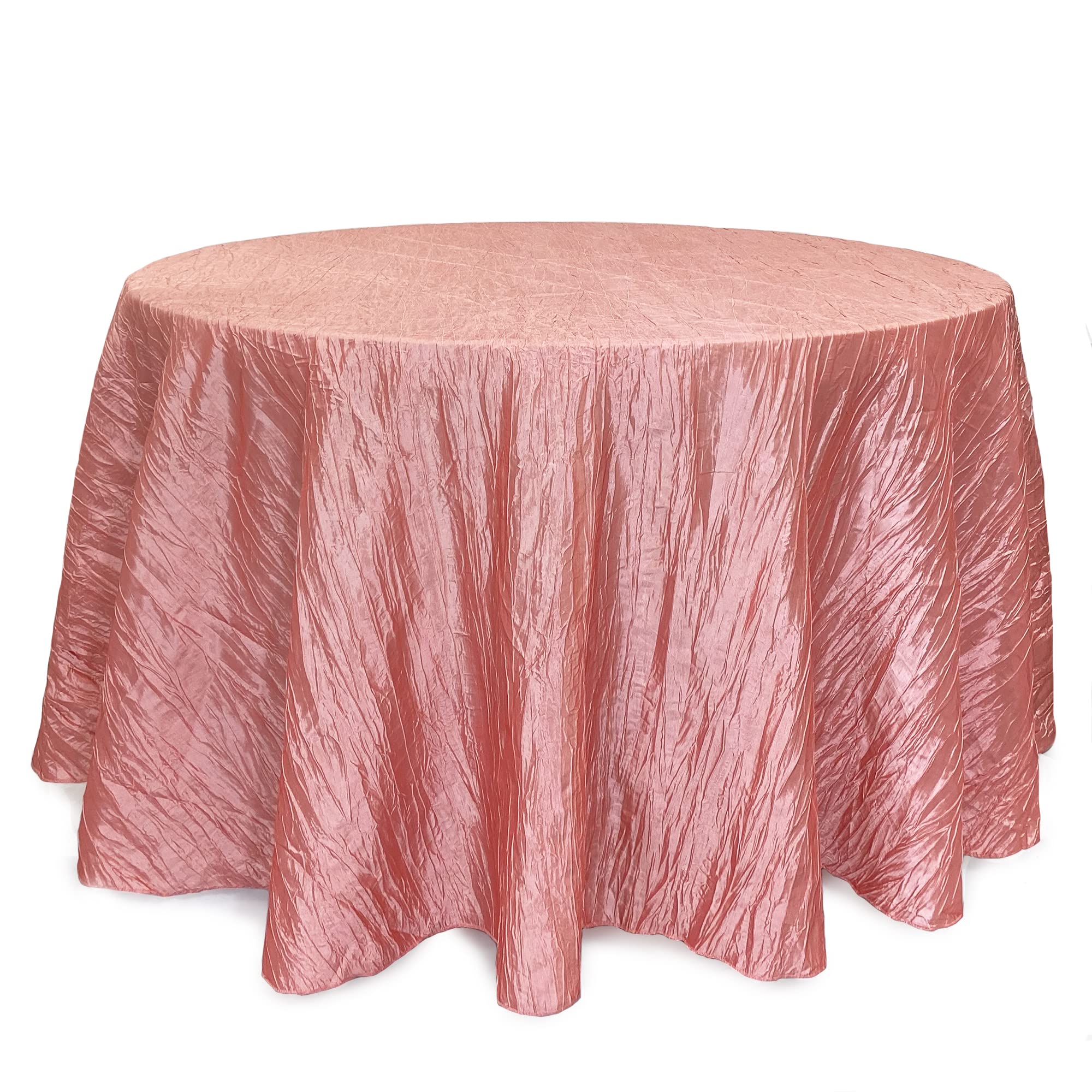 Your Chair Covers - 120 Inch Round Crinkle Taffeta Tablecloth - Coral, Crushed Shiny Dining Table Cloth For Wedding Party Birthd