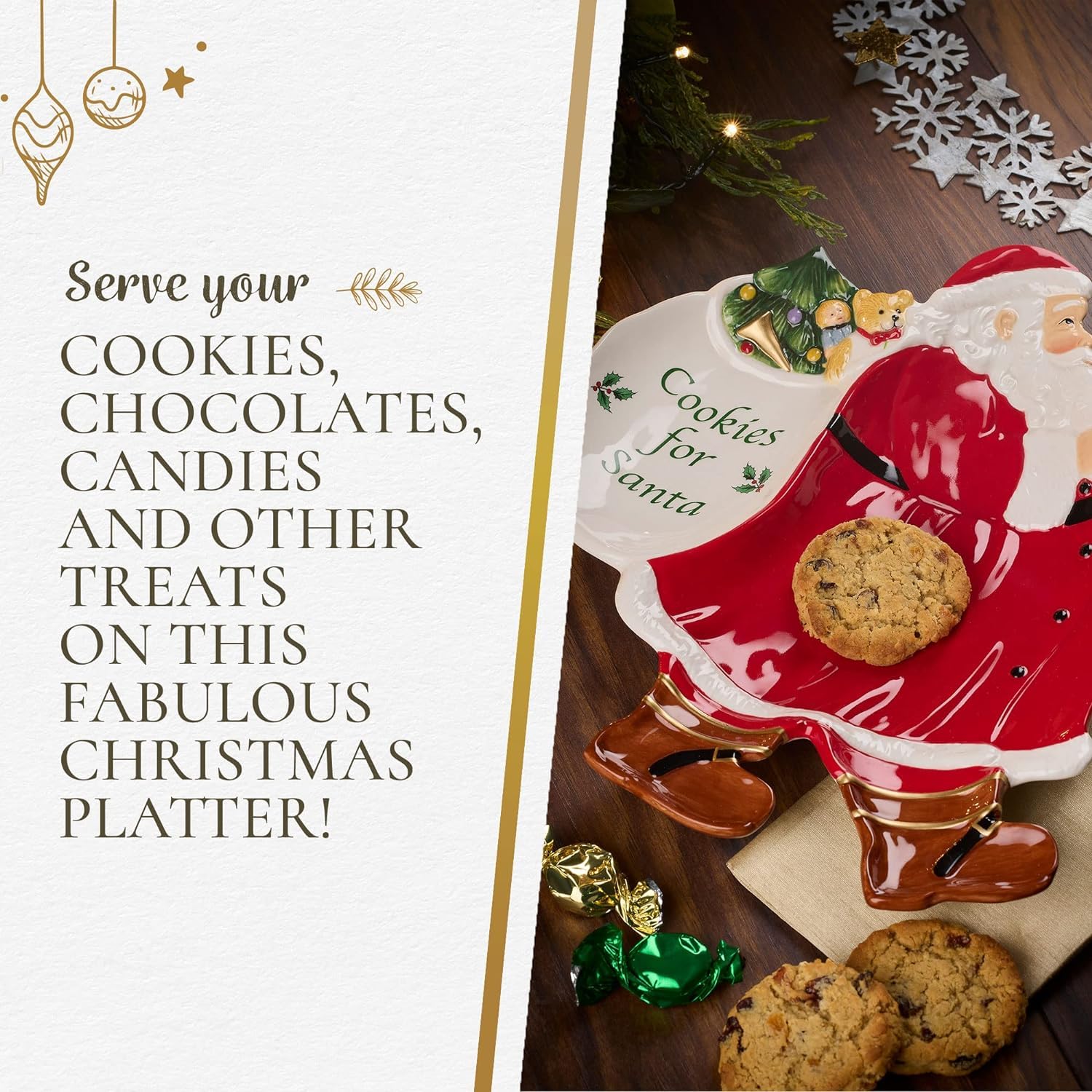 Spode Christmas Tree Figural Cookies For Santa Platter - 12-Inch Holiday Serving Plate For Cookies, Desserts, And Treats - Dolom