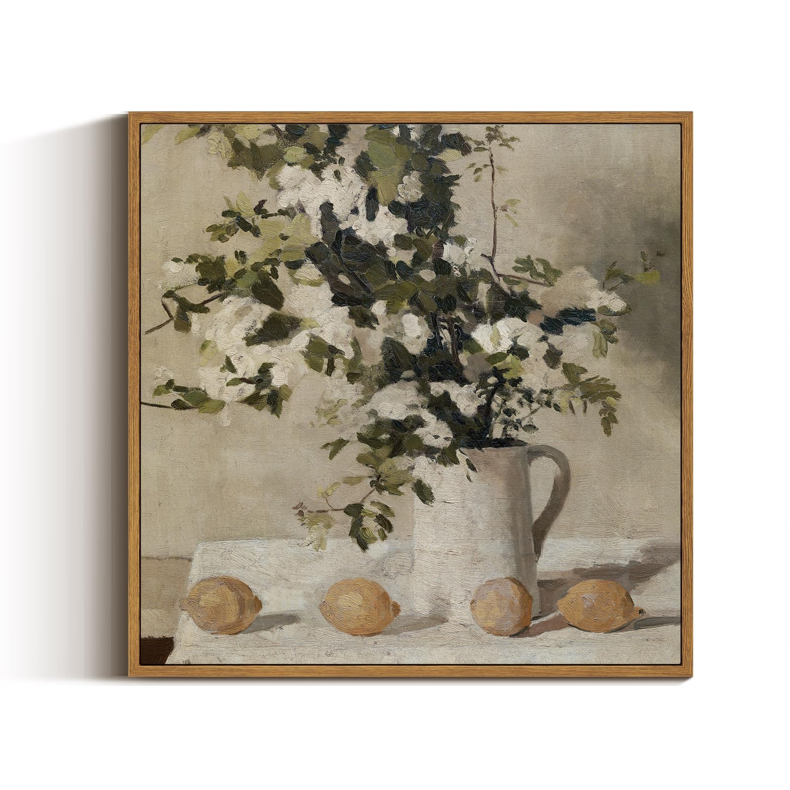 Viyyiea Floral Square Large Framed Wall Art, Flowers And Lemons Vintage Art Decor Room Aesthetic, 16X16 Inch Canvas Print Art, F