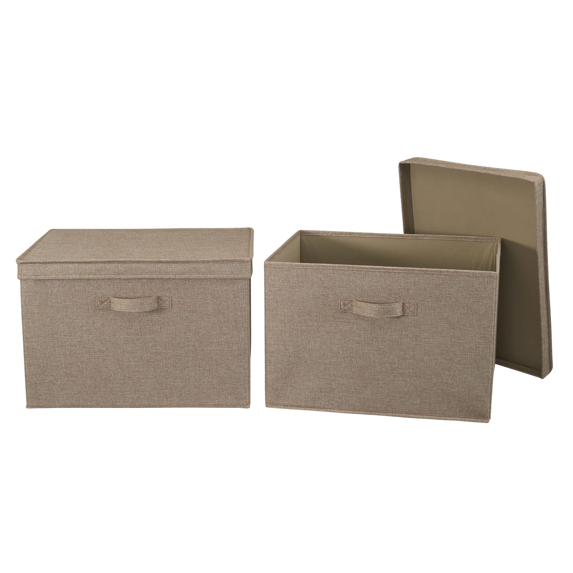 Household Essentials Wide Fabric Storage Bins With Lids, Latte, Set Of 2