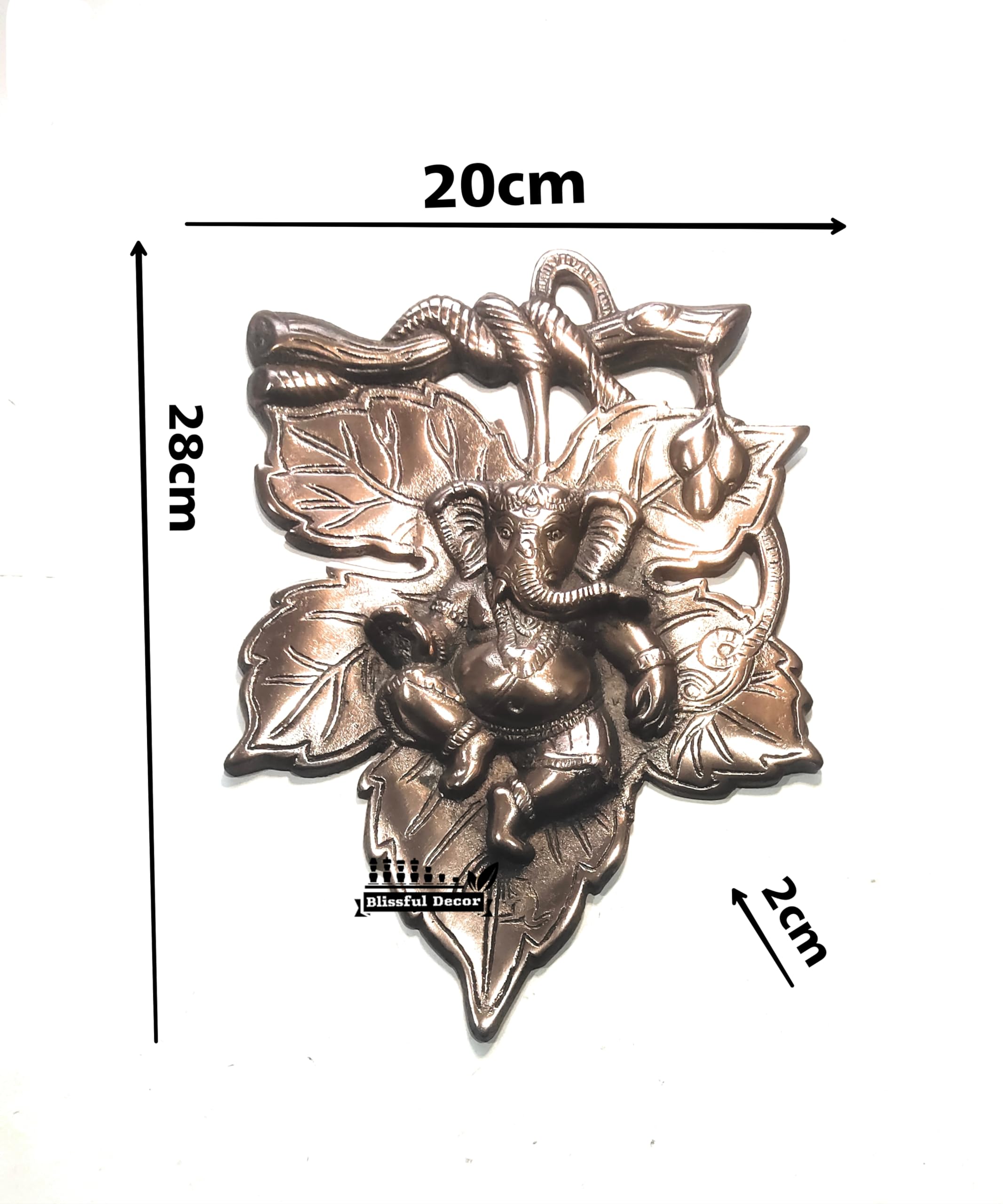 Blissful Decor Presents God Ganesha On Leaf Metal Wall Hanging Sculpture | Lord Ganesh Idol Home Decor Ganpati Lucky Feng Shui W