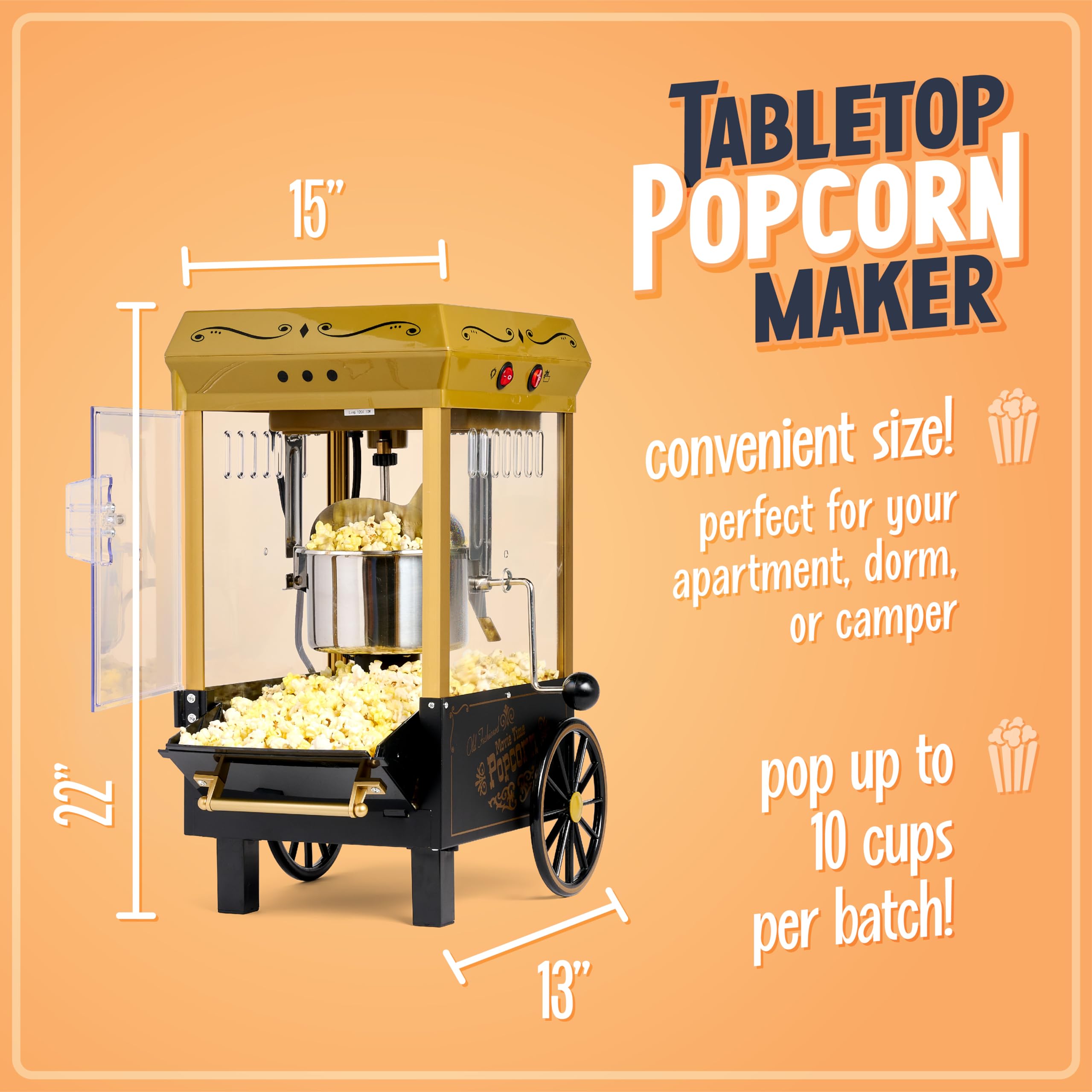 Nostalgia Vintage Table-Top Popcorn Maker, 10 Cups, Hot Air Popcorn Machine