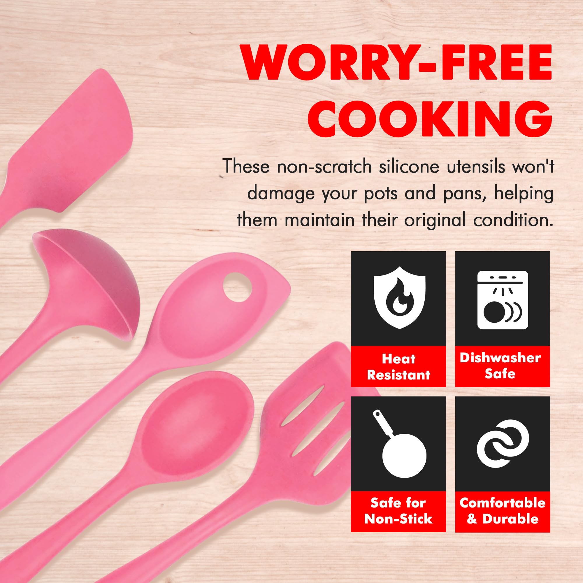 Chef Craft Premium Silicone Kitchen Tool And Utensil, 5 Piece Set, Pink
